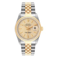 Rolex Datejust Houndstooth Dial Steel Yellow Gold Mens Watch 16233