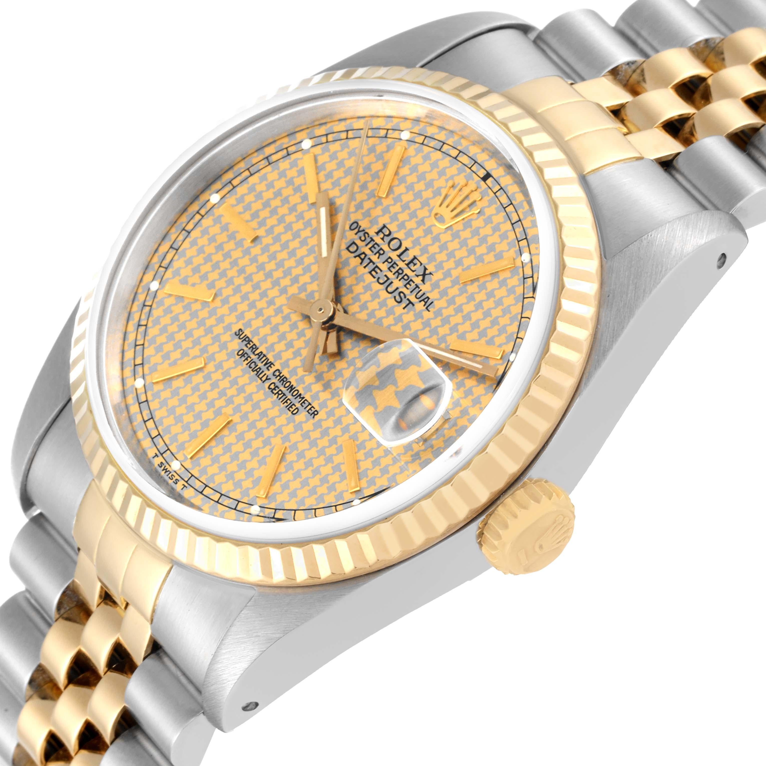 Rolex Datejust Houndstooth Dial Steel Yellow Gold Mens Watch 16233 1