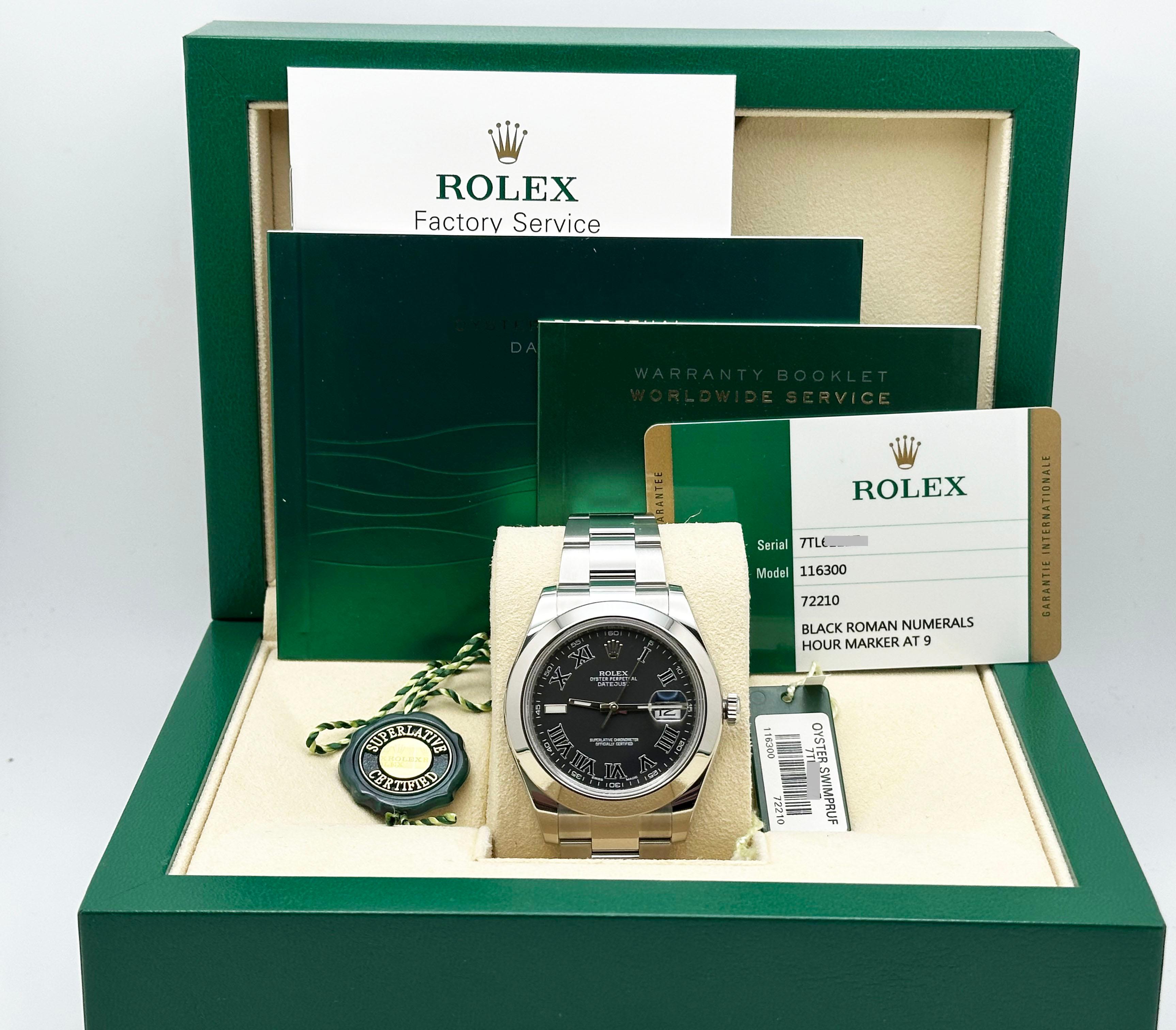 Rolex Datejust II 116300 41mm Black Roman Stainless Steel Box Paper 2015 For Sale 3