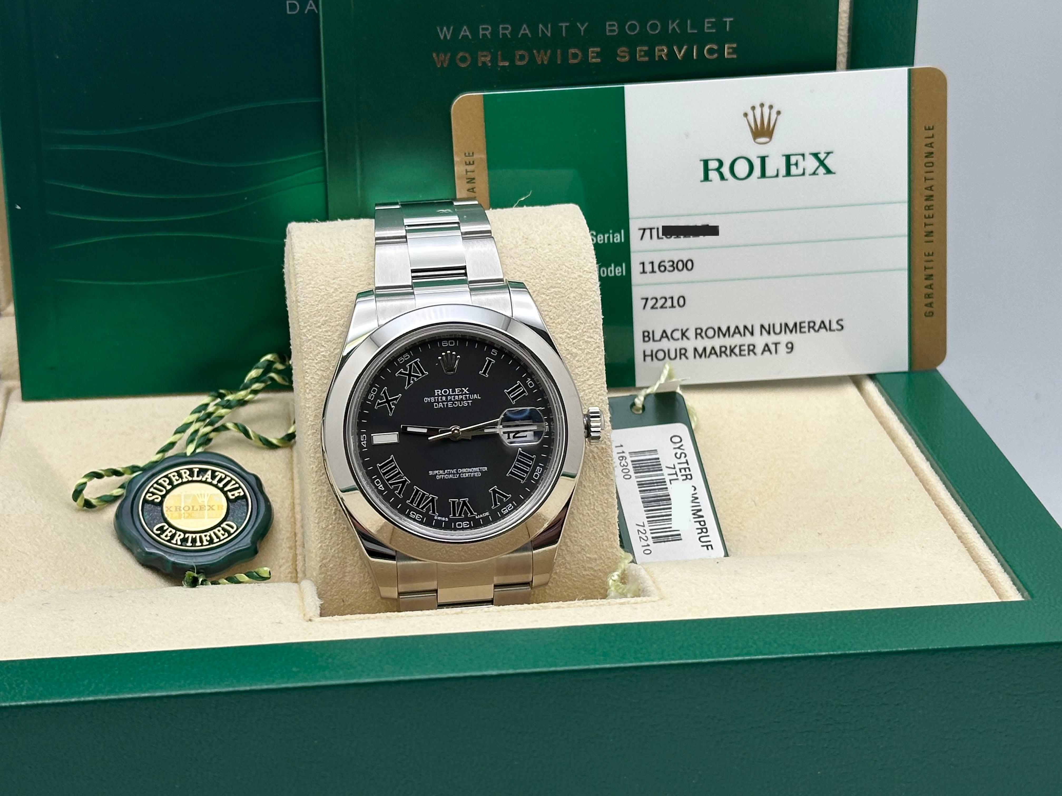 Rolex Datejust II 116300 41mm Black Roman Stainless Steel Box Paper 2015 For Sale 4