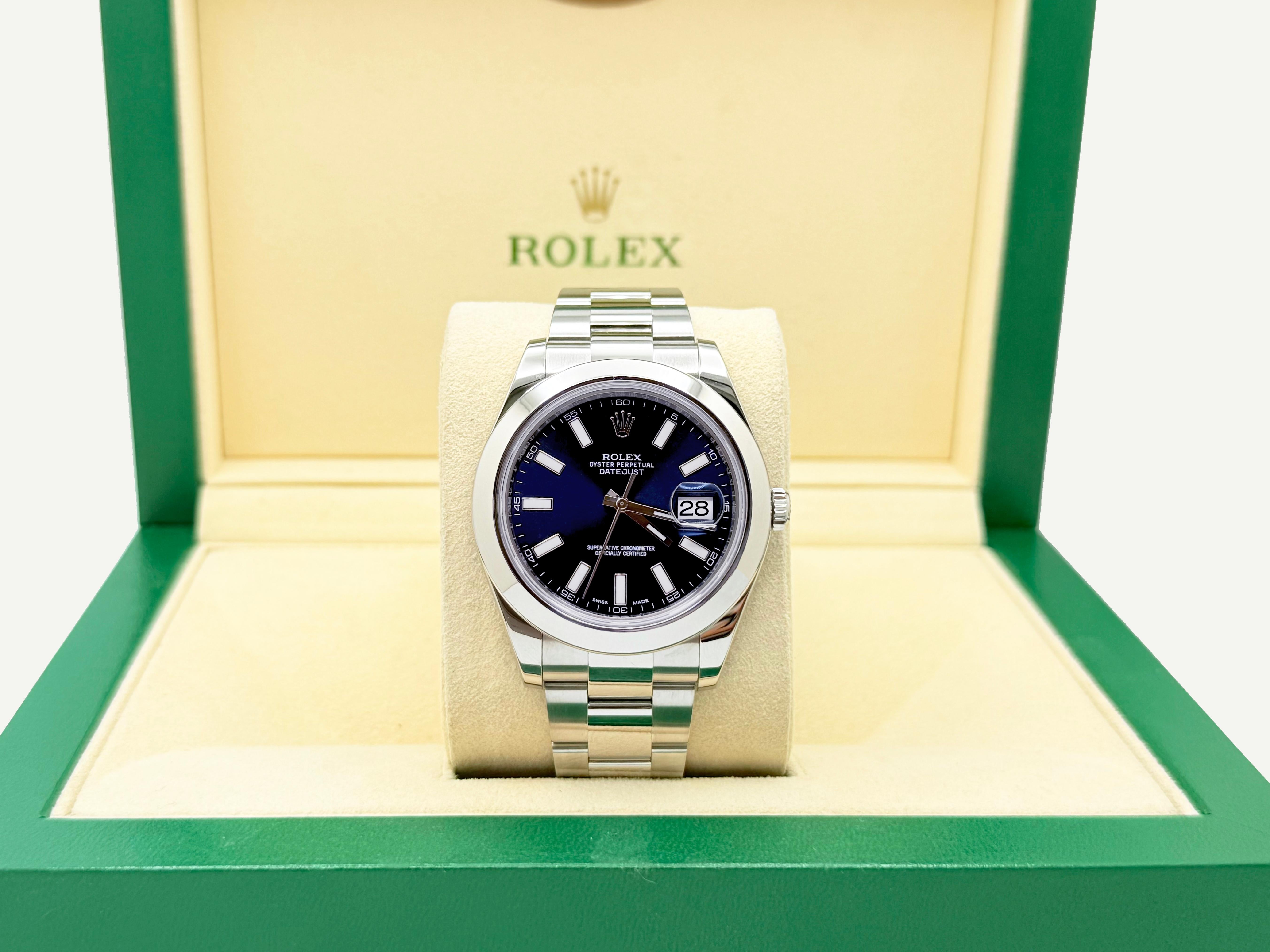 Numero di stile: 116300



Seriale: 87F80***



Anno: 2009-2016

 

Model: Rolex Datejust II

 

Materiale della cassa: Acciaio inossidabile

 

Fascia: Acciaio inossidabile

  

Lunetta: Acciaio inossidabile

  

Quadrante: blu 

 

Volto: