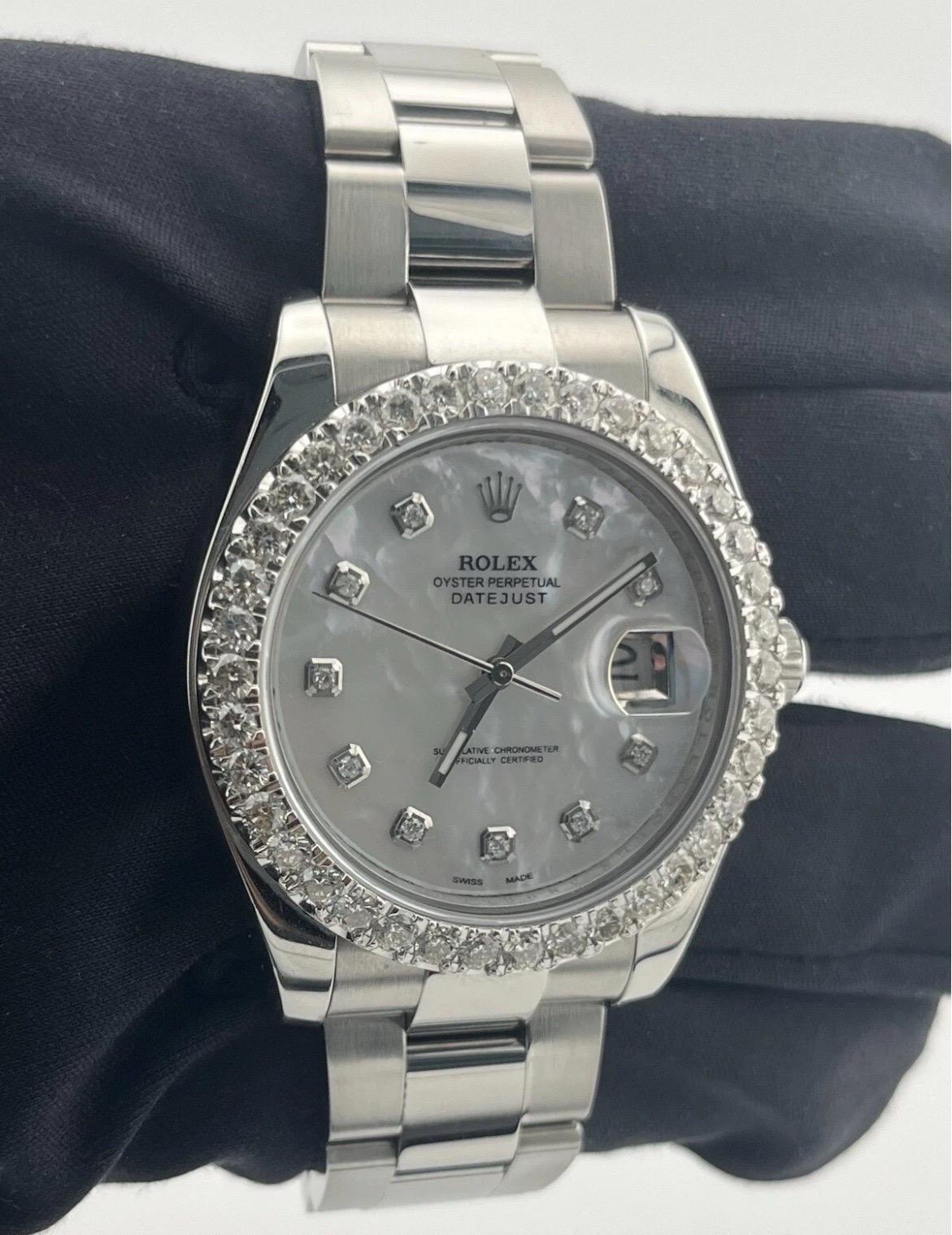 Rolex Datejust II 116300 4.50ct Diamonds Bezel White MOP Dial Stainless Steel For Sale 1