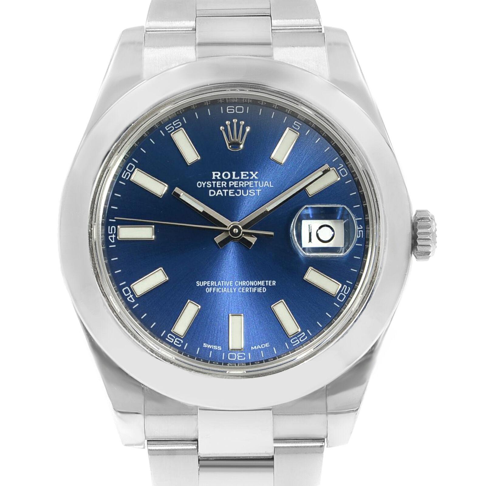This pre-owned Rolex Datejust II 116300 is a beautiful men's timepiece that is powered by an automatic movement which is cased in a stainless steel case. It has a round shape face, date dial and has hand sticks style markers. It is completed with a