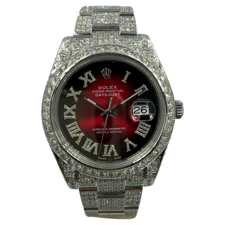Rolex Datejust II 116300 Custom Red Cherry and Diamond Pave Full Set Wristwatch For Sale