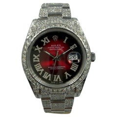 Rolex Datejust II 116300 Custom Red Cherry and Diamond Pave Full Set Wristwatch