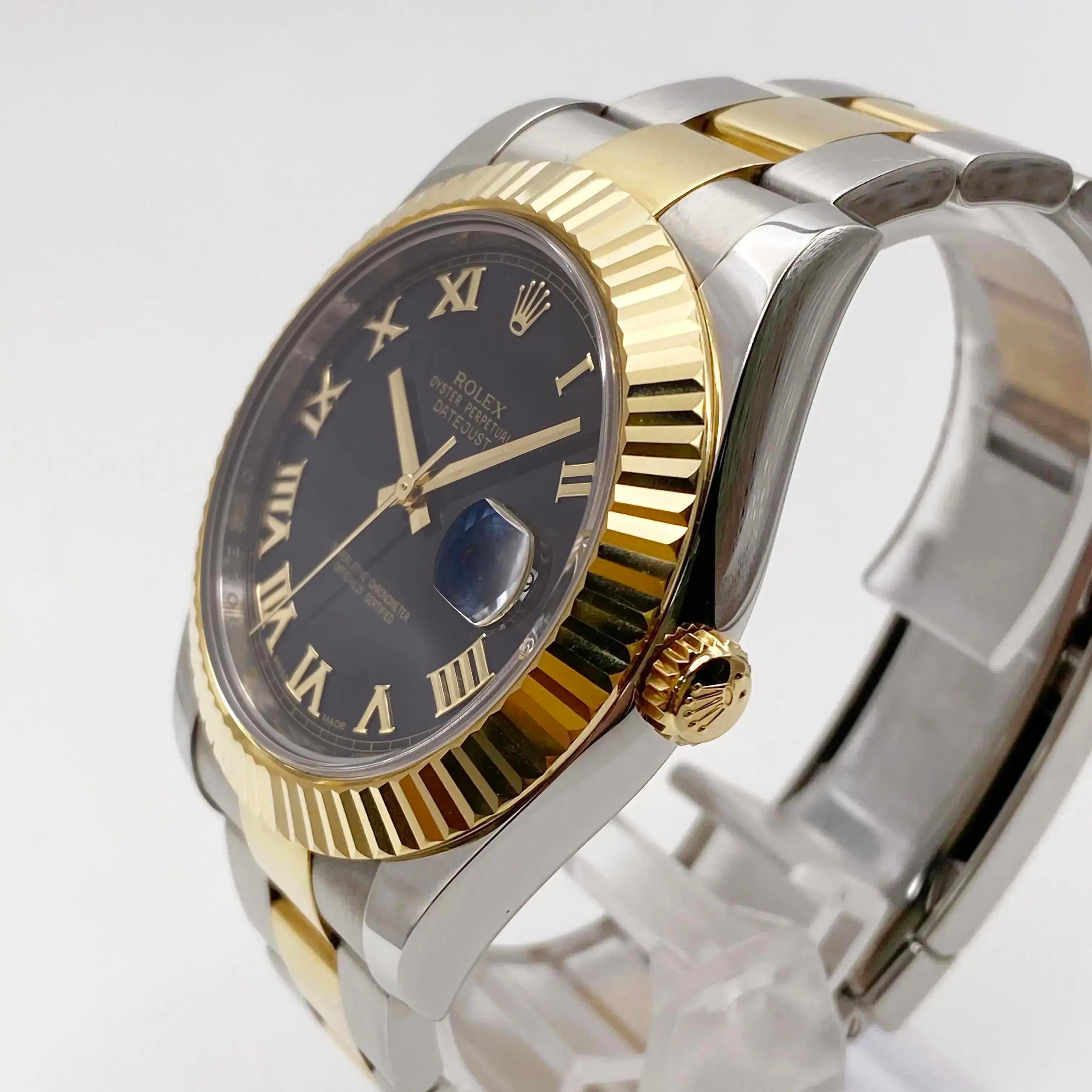 Rolex Datejust II 116333 18K Yellow Gold Steel Roman Black Dial Watch in vendita 1