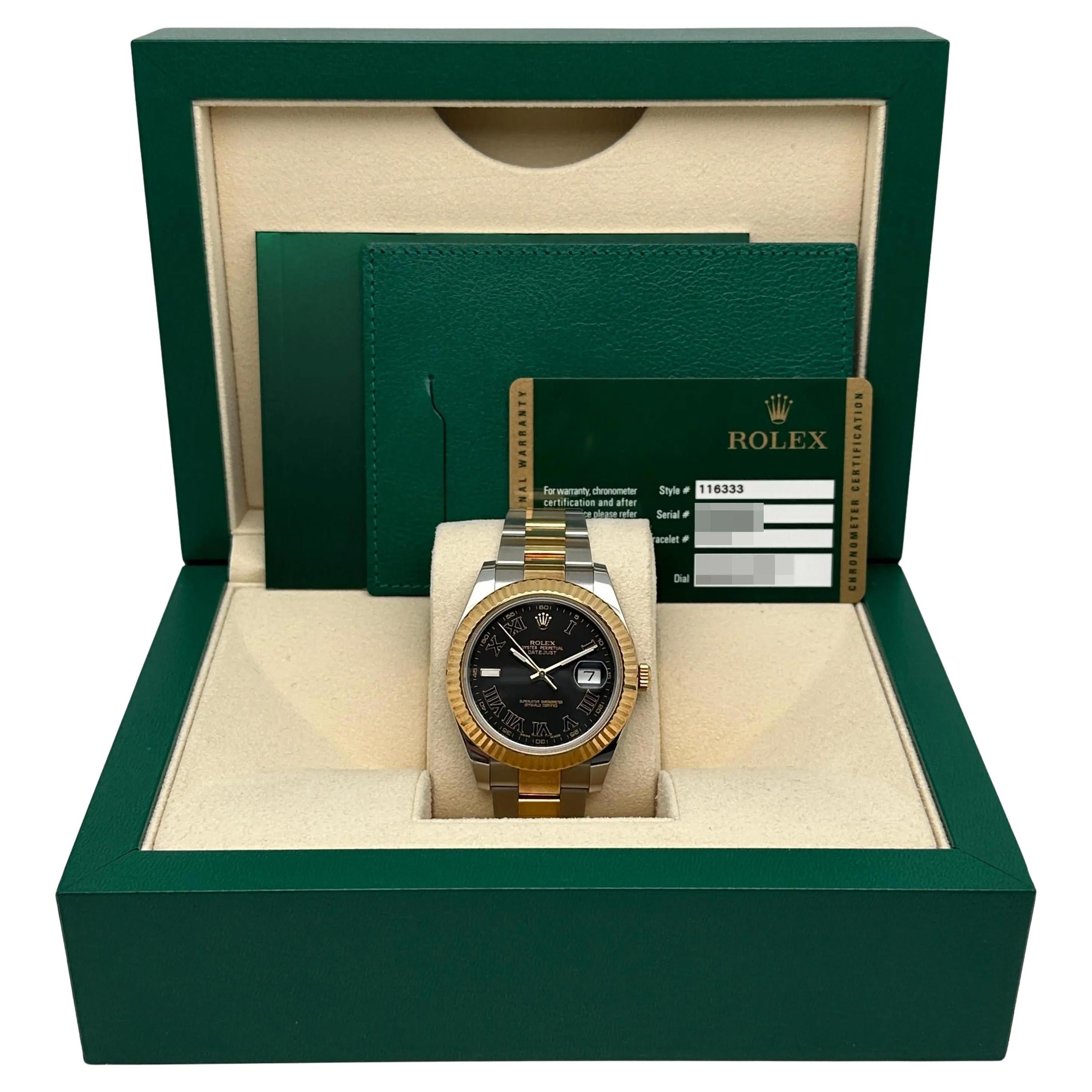 Rolex Datejust II 116333 18K Yellow Gold Steel Roman Black Dial Watch