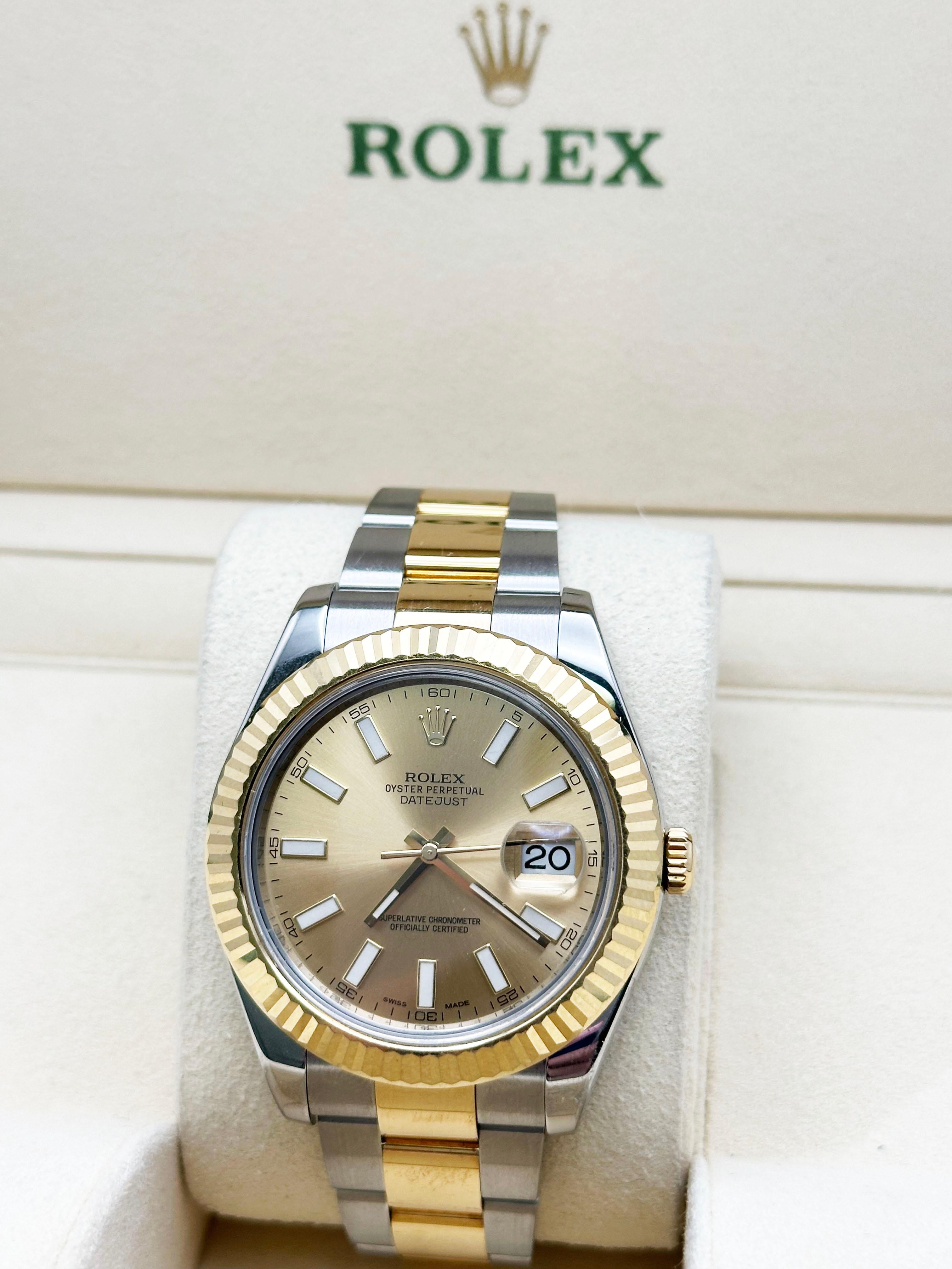 Rolex Datejust II 116333 41mm Champagne Dial 18K Yellow Gold Stainless Steel Excellent état - En vente à San Diego, CA