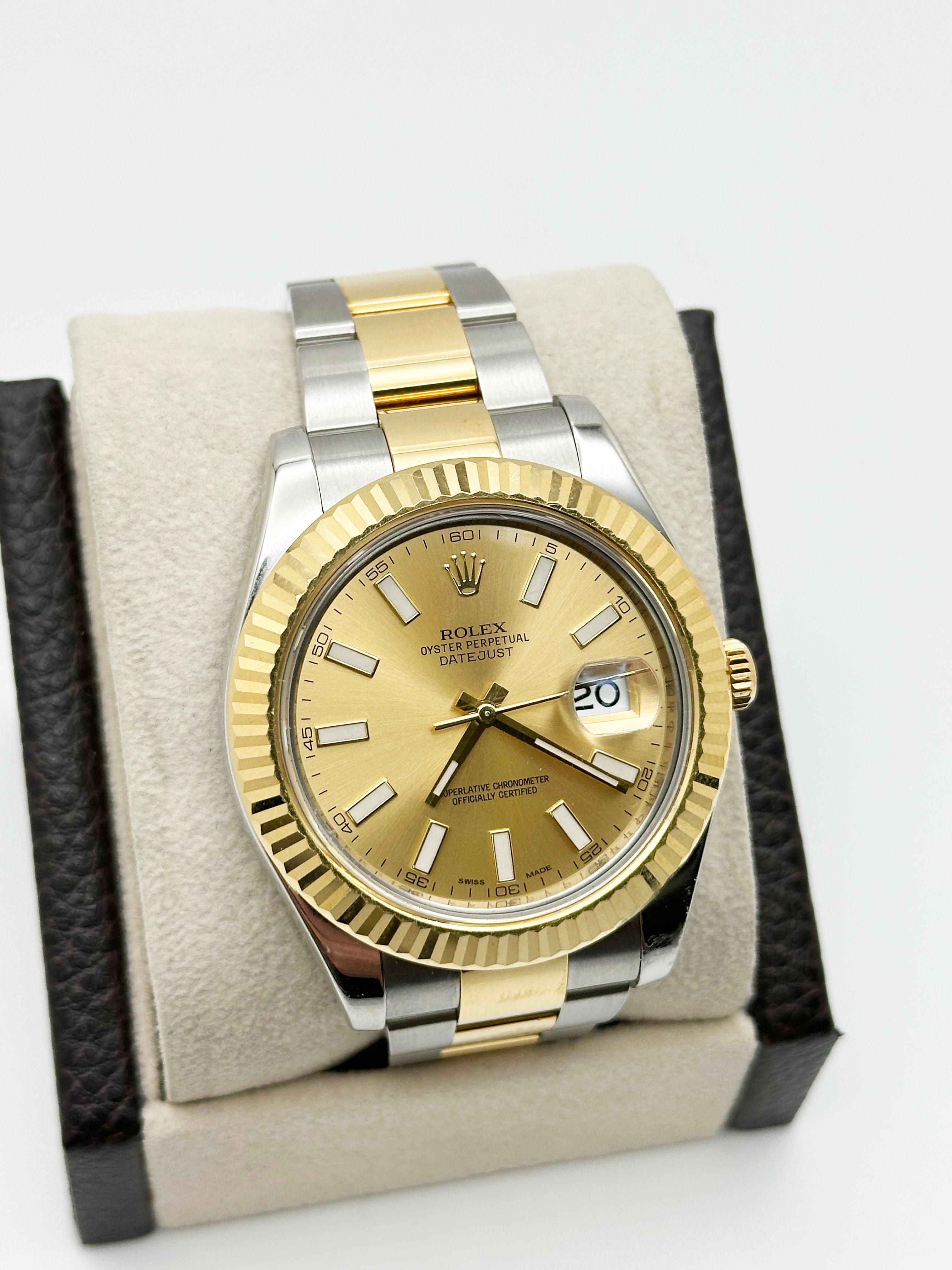 Rolex Datejust II 116333 41mm Champagne Dial 18K Yellow Gold Stainless Steel en vente 1