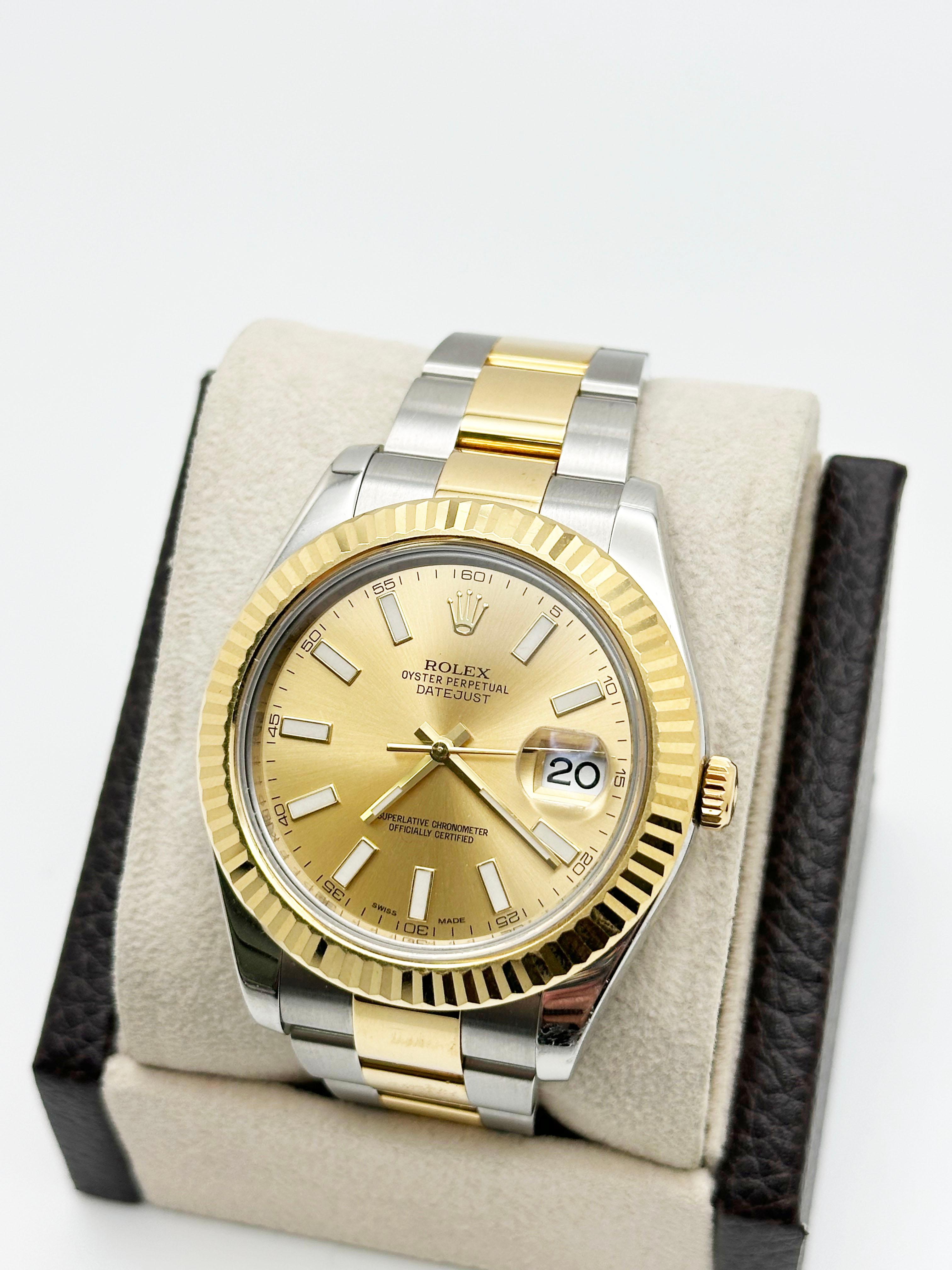 Rolex Datejust II 116333 41mm Champagne Dial 18K Yellow Gold Stainless Steel en vente 2