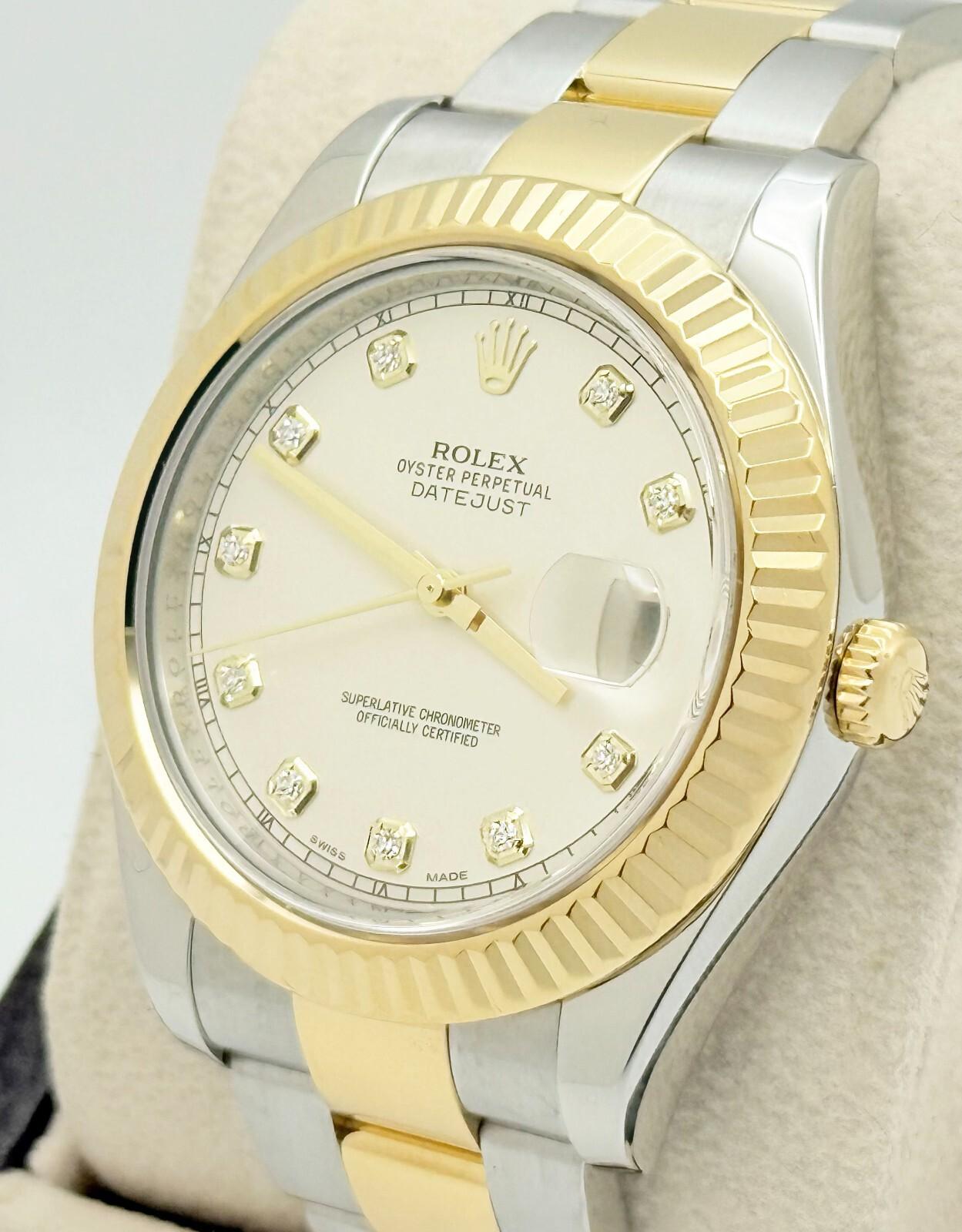 Rolex Datejust II 116333 41mm Cadran Diamant Or Jaune 18K Acier Boîte Livret en vente 1