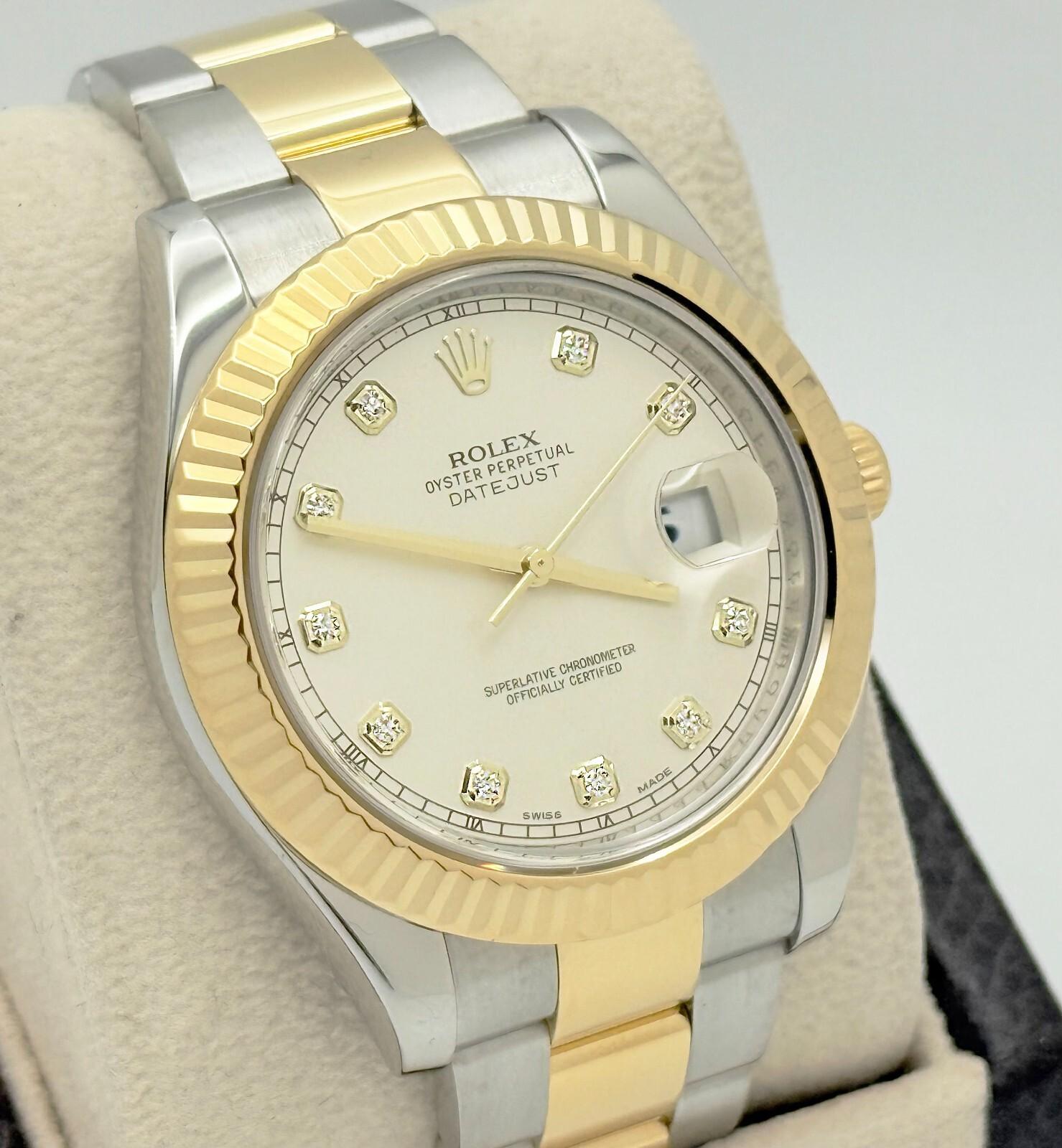 Rolex Datejust II 116333 41mm Cadran Diamant Or Jaune 18K Acier Boîte Livret en vente 4