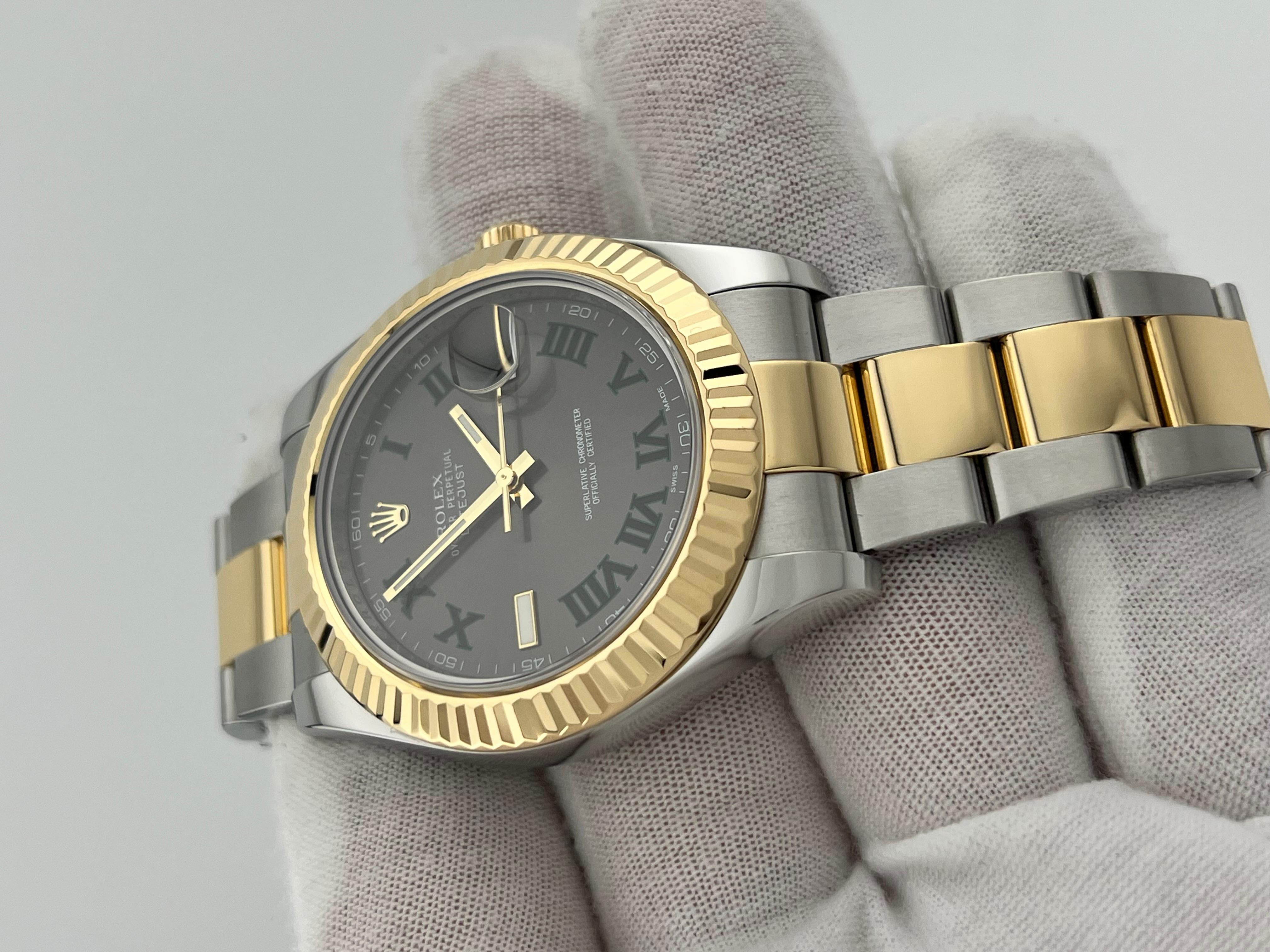 Men's Rolex Datejust II 116333 41mm Slate Wimbledon 18K Yellow Gold Stainless Steel