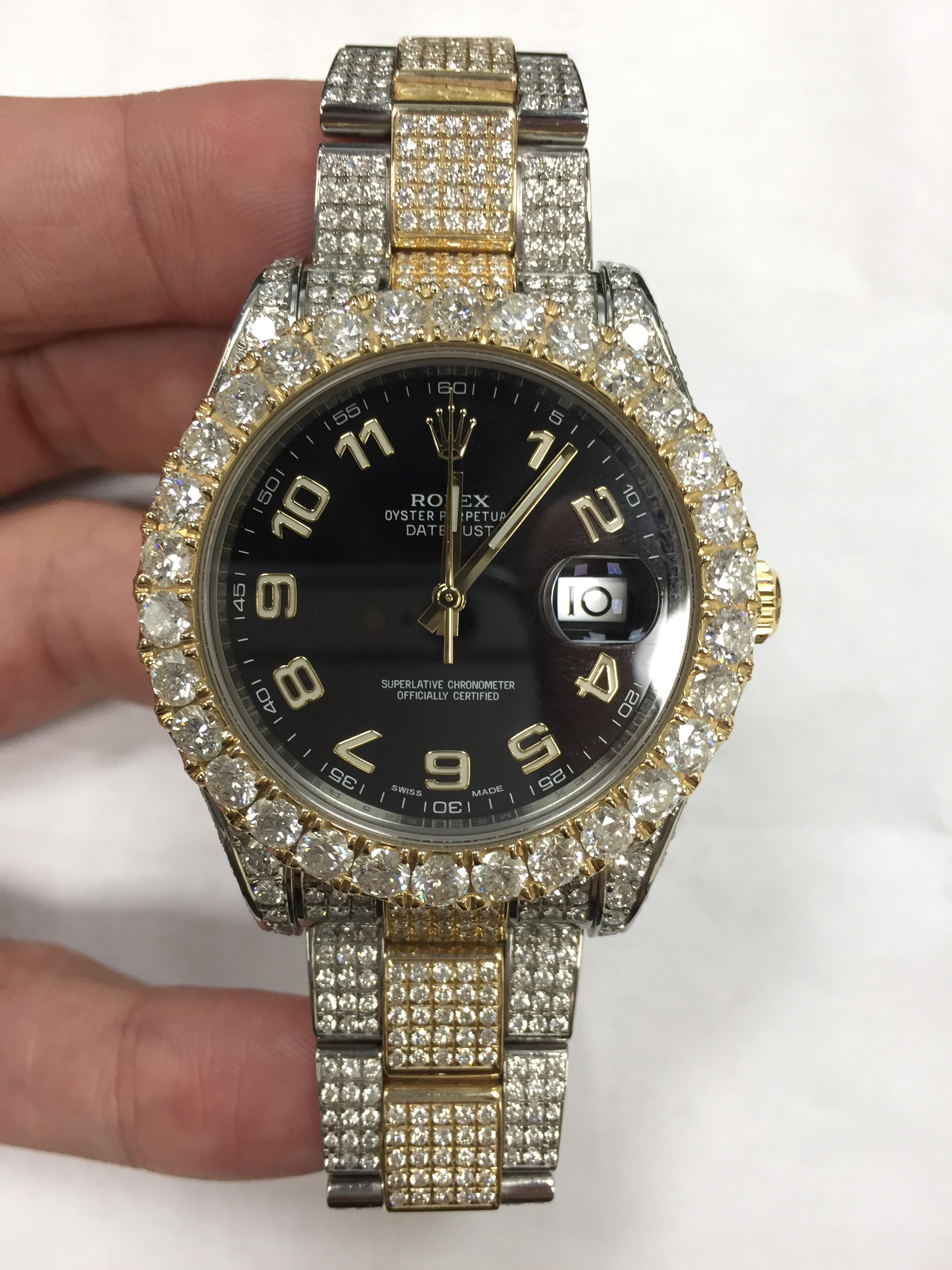 Rolex Datejust II 116333 Custom 22ct Diamond Black Arabic Dial Mens Watch

This pre-owned Rolex Datejust II 116333  is a beautiful men's timepiece that is powered by an automatic movement which is cased in a stainless steel case. It has a round