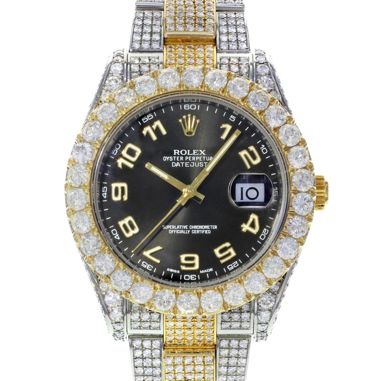 Rolex Datejust Ii 116333 Custom 22 Carat Diamond Black Arabic Dial Men S Watch For Sale At 1stdibs