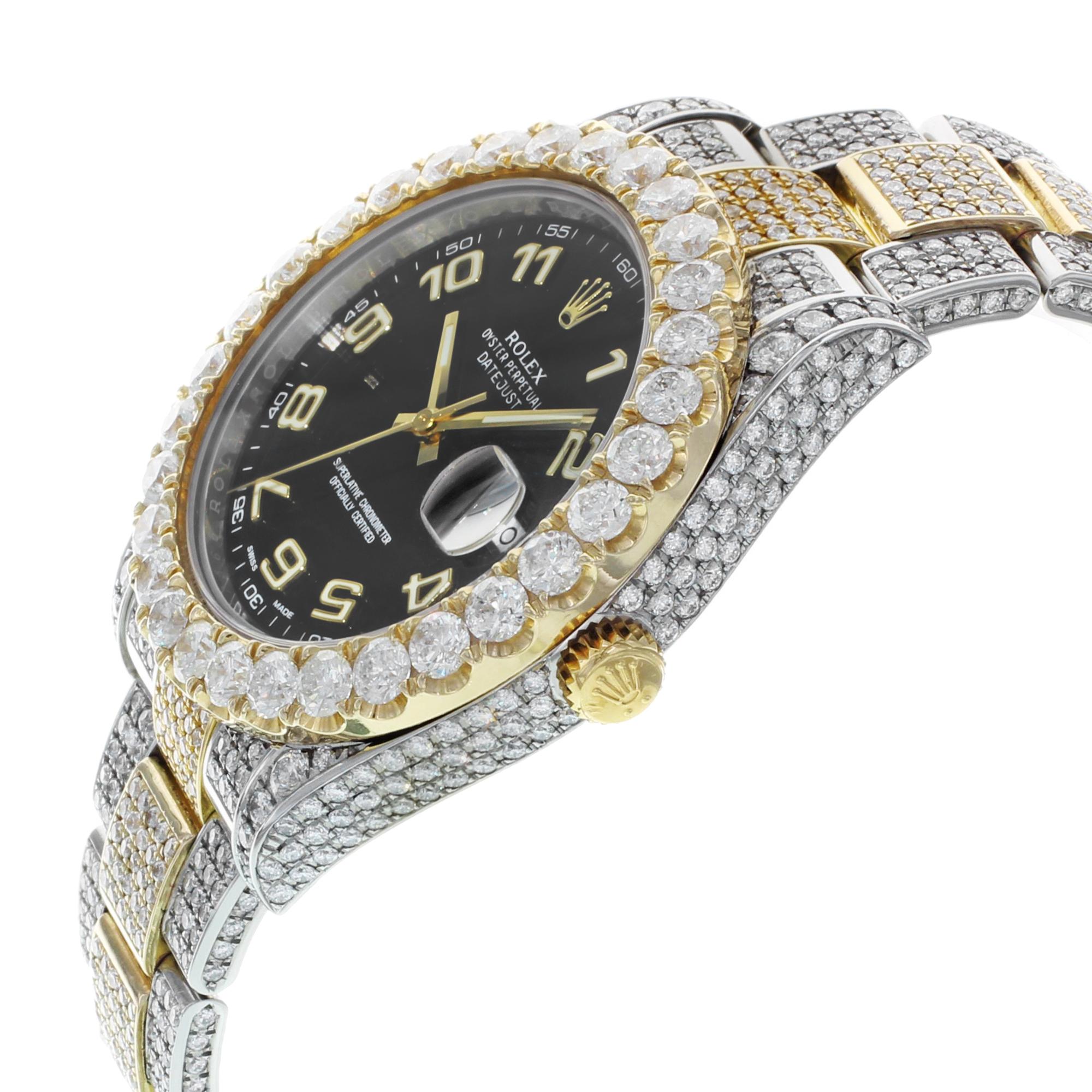 Rolex Datejust II 116333 Custom 22 Carat Diamond Black Arabic Dial Men's Watch In Excellent Condition In New York, NY