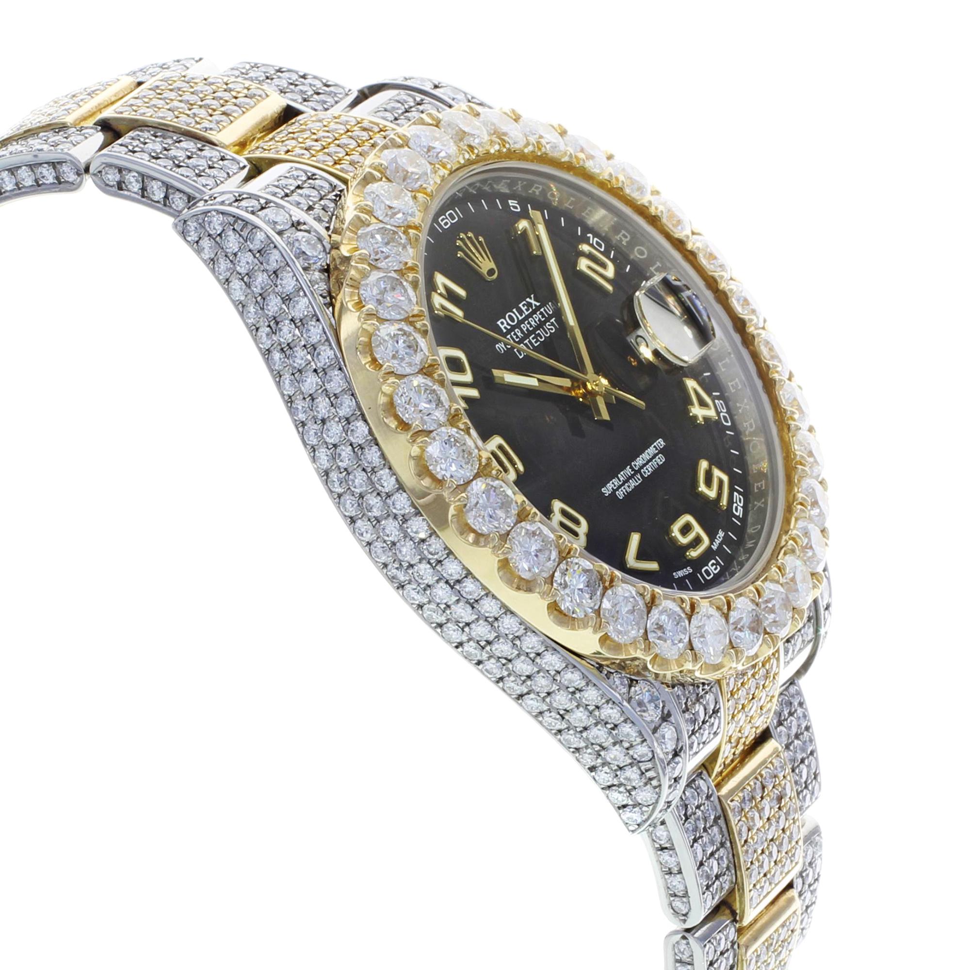 Women's or Men's Rolex Datejust II 116333 Custom 22 Carat Diamond Black Arabic Dial Men's Watch