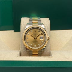 Rolex Datejust II 116333 Steel 18K Yellow Gold Diamond Champagne Dial Watch