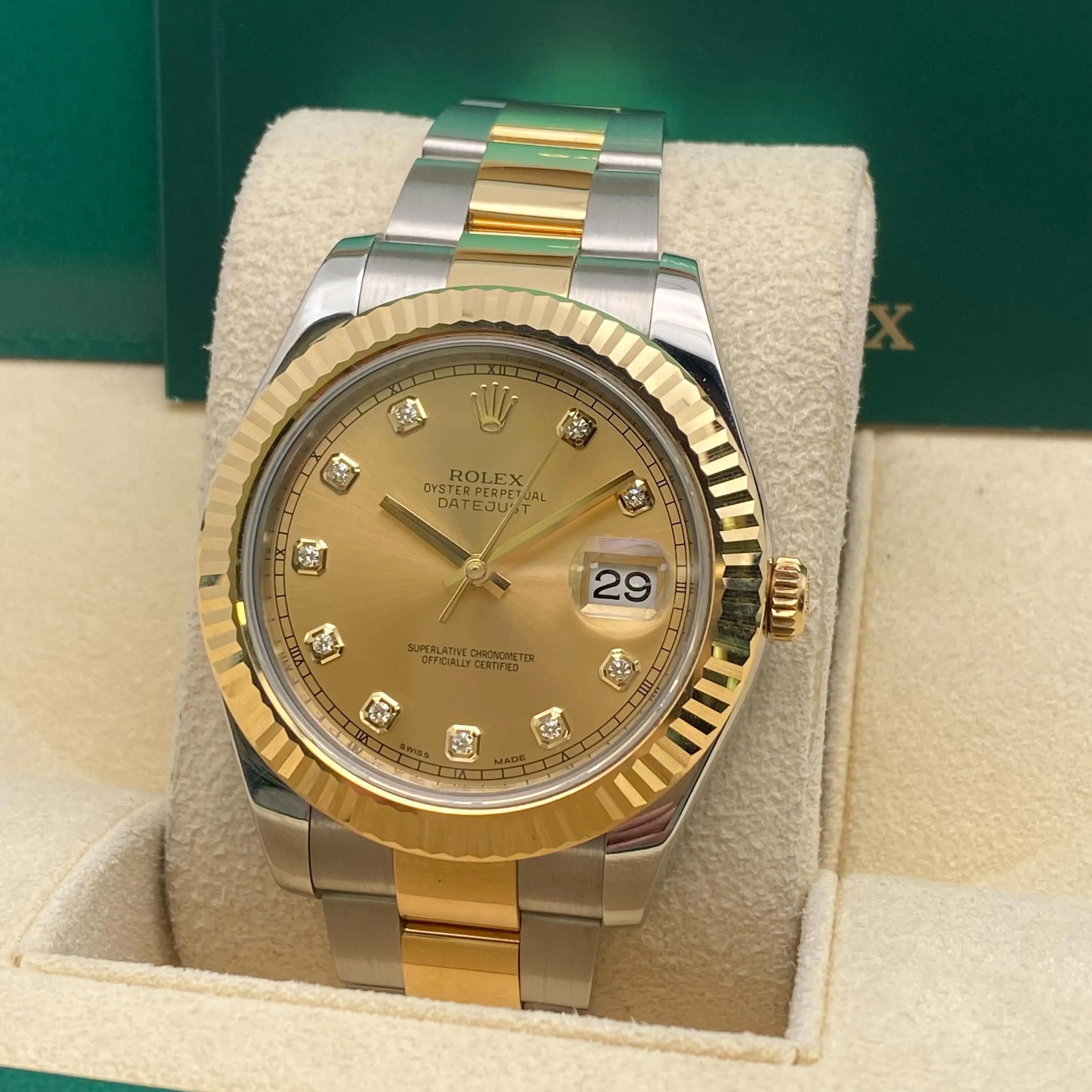 Rolex Datejust II 116333 Steel 18K Yellow Gold Diamond Champagne Dial Watch en Bueno estado para la venta en New York, NY