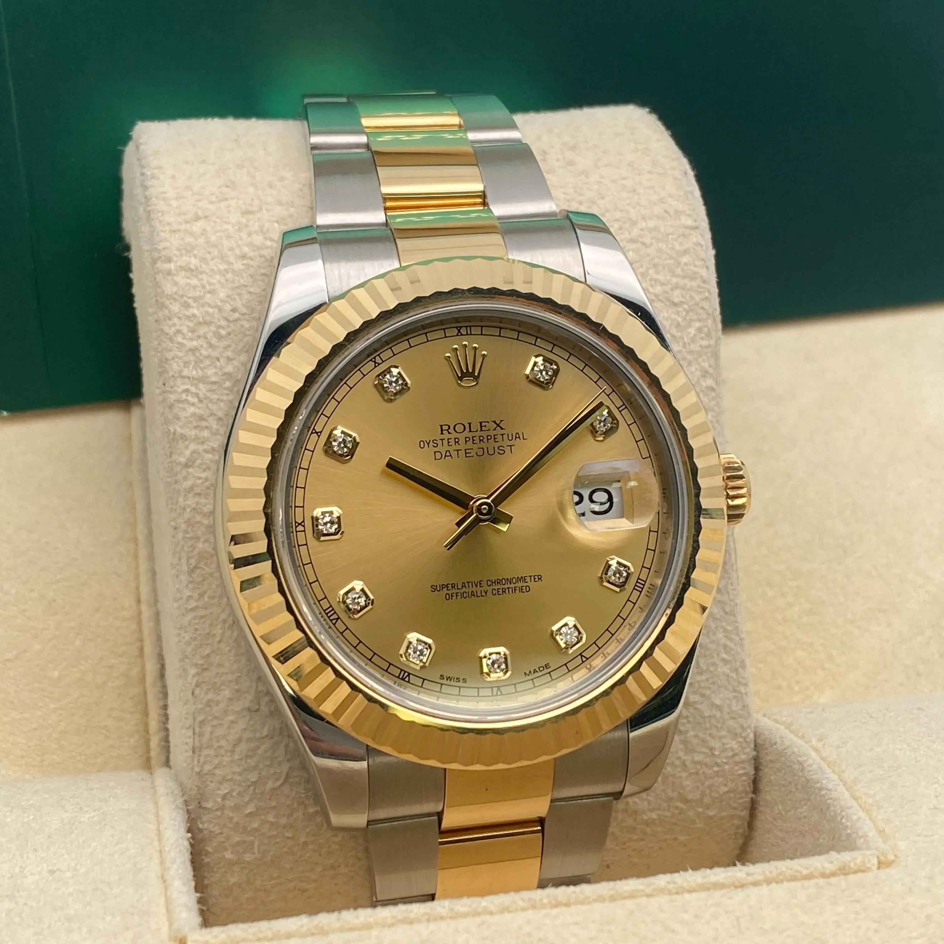 De los hombres Rolex Datejust II 116333 Steel 18K Yellow Gold Diamond Champagne Dial Watch en venta