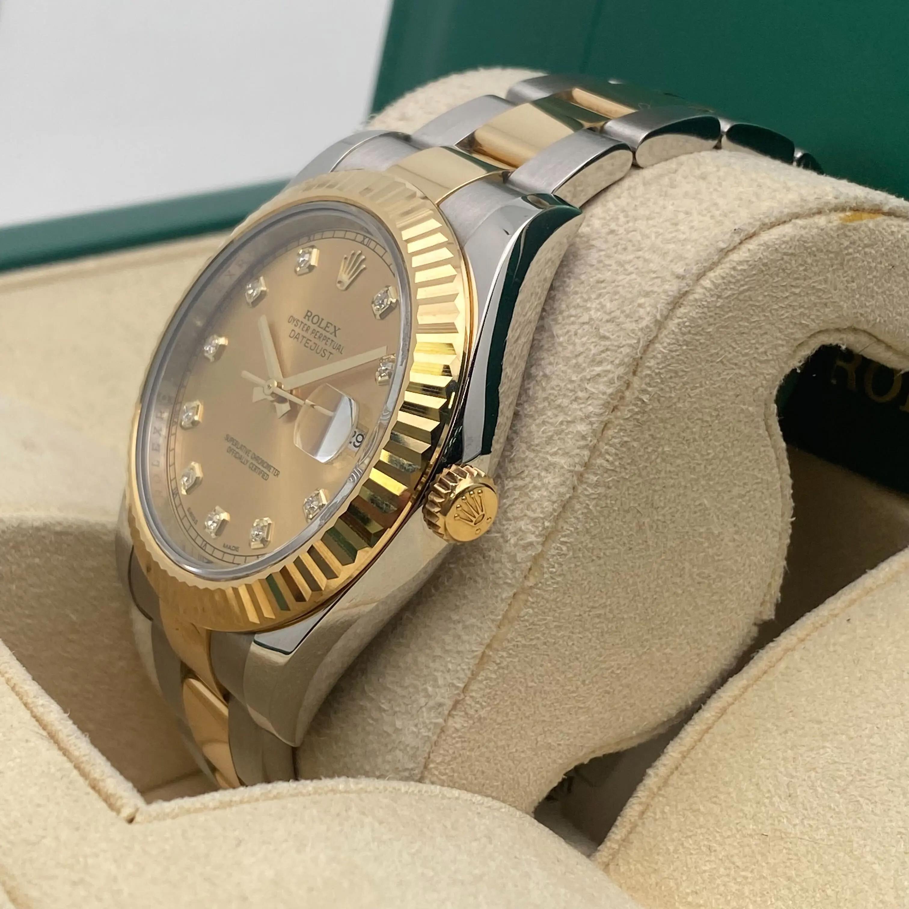 Rolex Datejust II 116333 Steel 18K Yellow Gold Diamond Champagne Dial Watch en venta 1