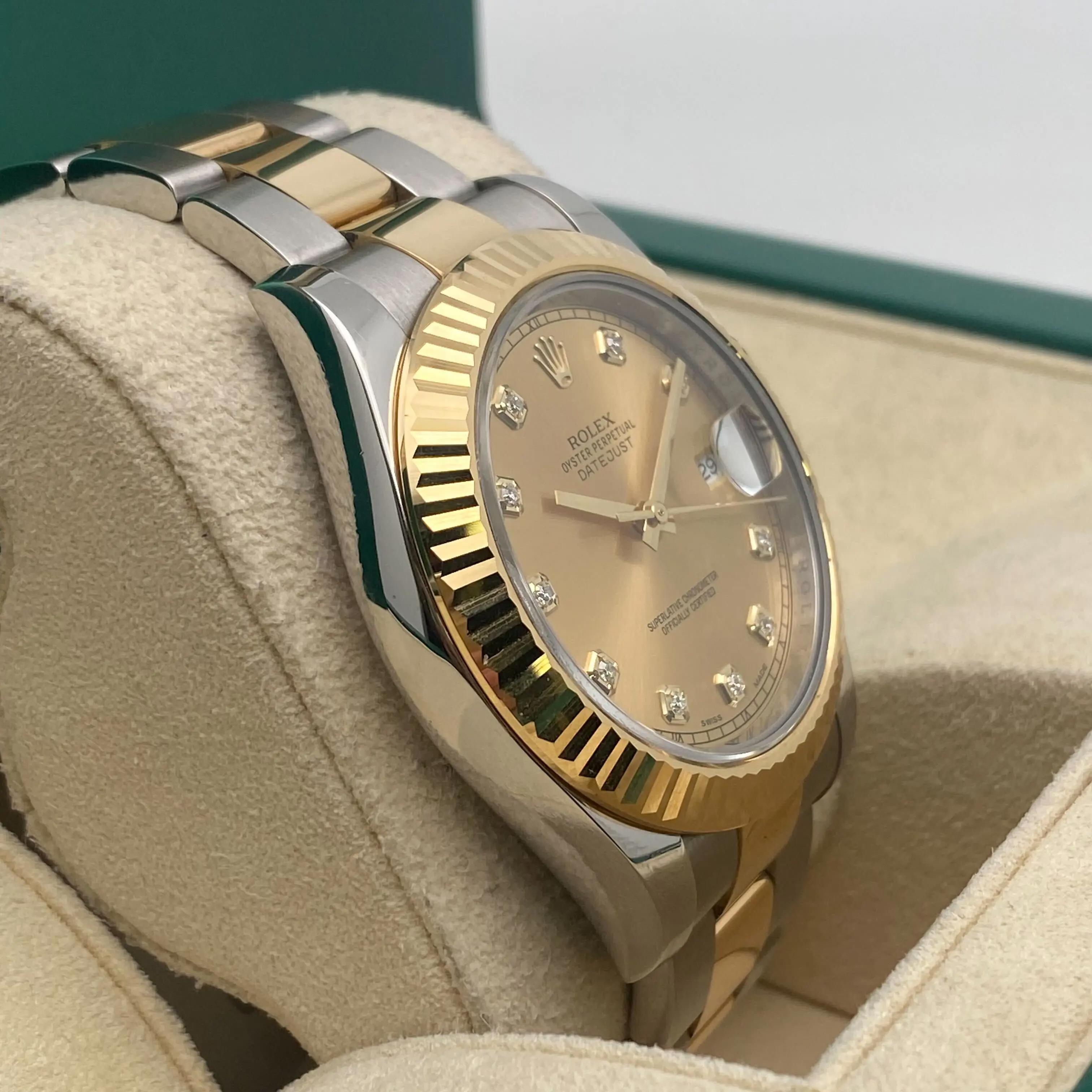 Rolex Datejust II 116333 Steel 18K Yellow Gold Diamond Champagne Dial Watch en venta 2