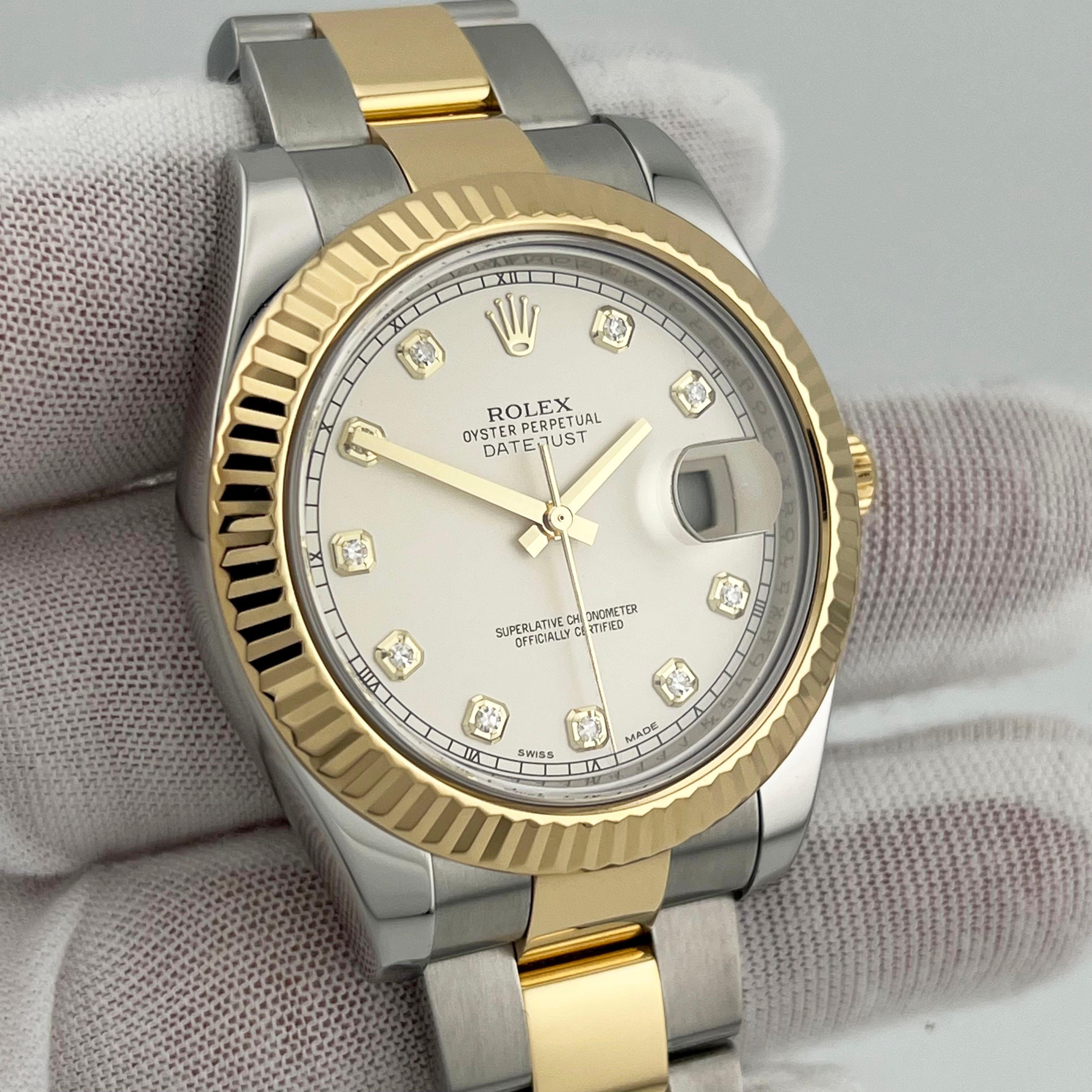 Rolex Datejust II 116333 White Diamond Dial 18K Yellow Gold Stainless Steel In Excellent Condition In San Diego, CA