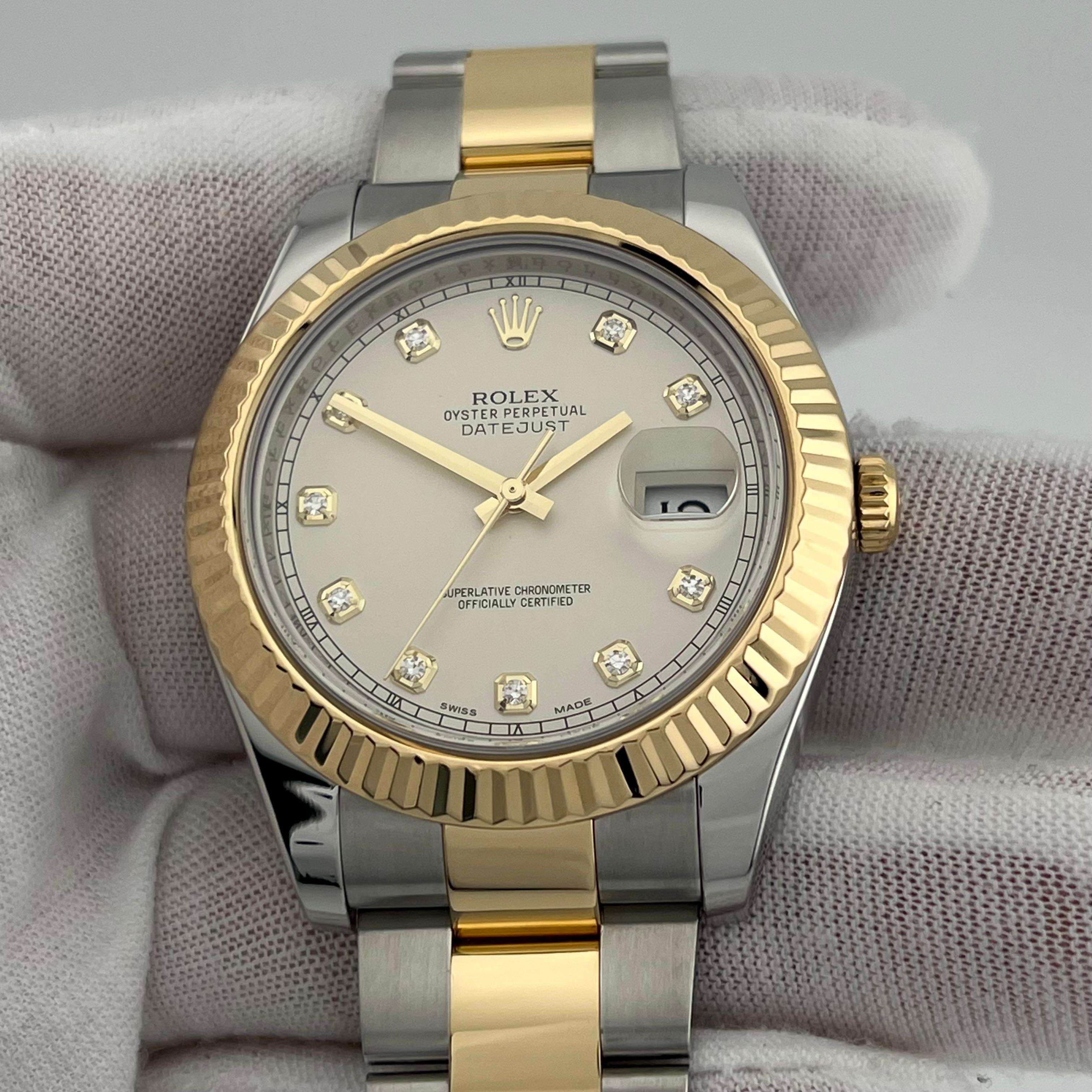 Men's Rolex Datejust II 116333 White Diamond Dial 18K Yellow Gold Stainless Steel