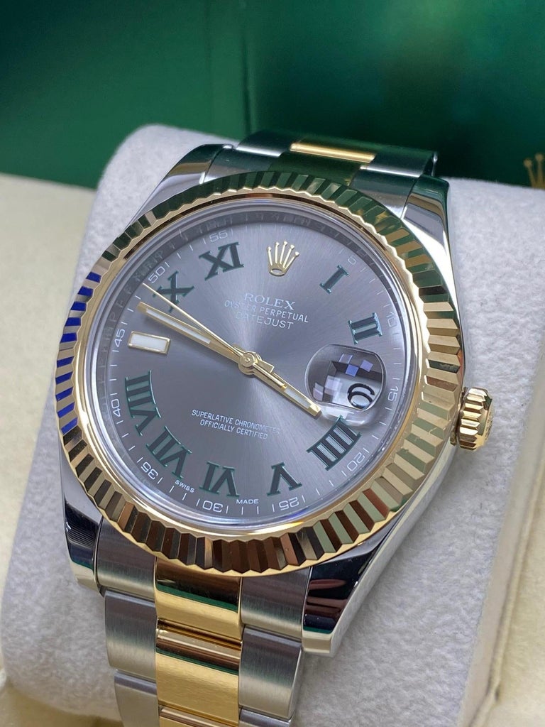 Rolex Datejust II 116333 Wimbledon Dial 18 Karat Gold Stainless Box Paper, 2016 For Sale at 1stdibs