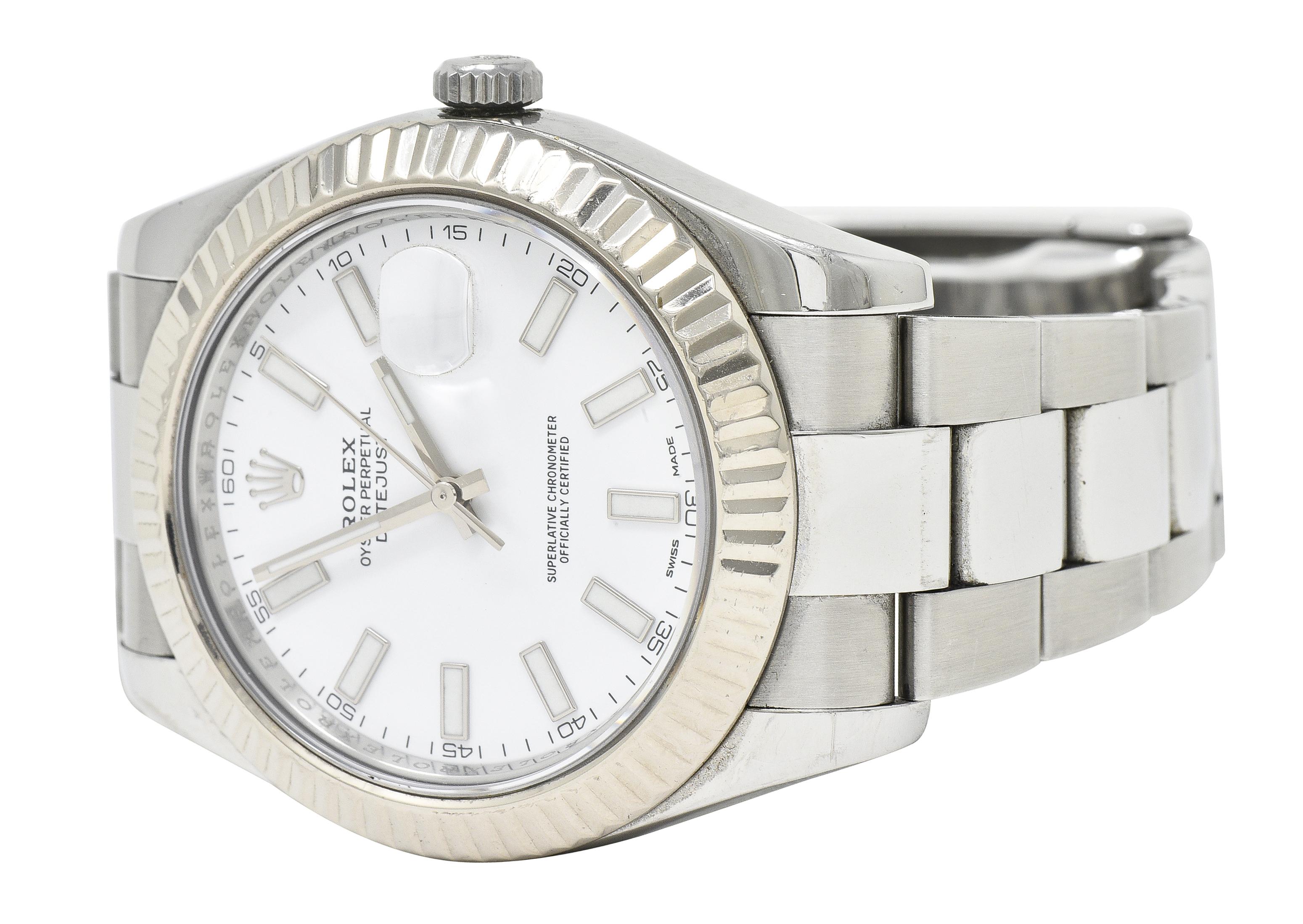 Contemporary Rolex Datejust II 116334 41mm Automatic 18 Karat White Gold Steel Watch For Sale