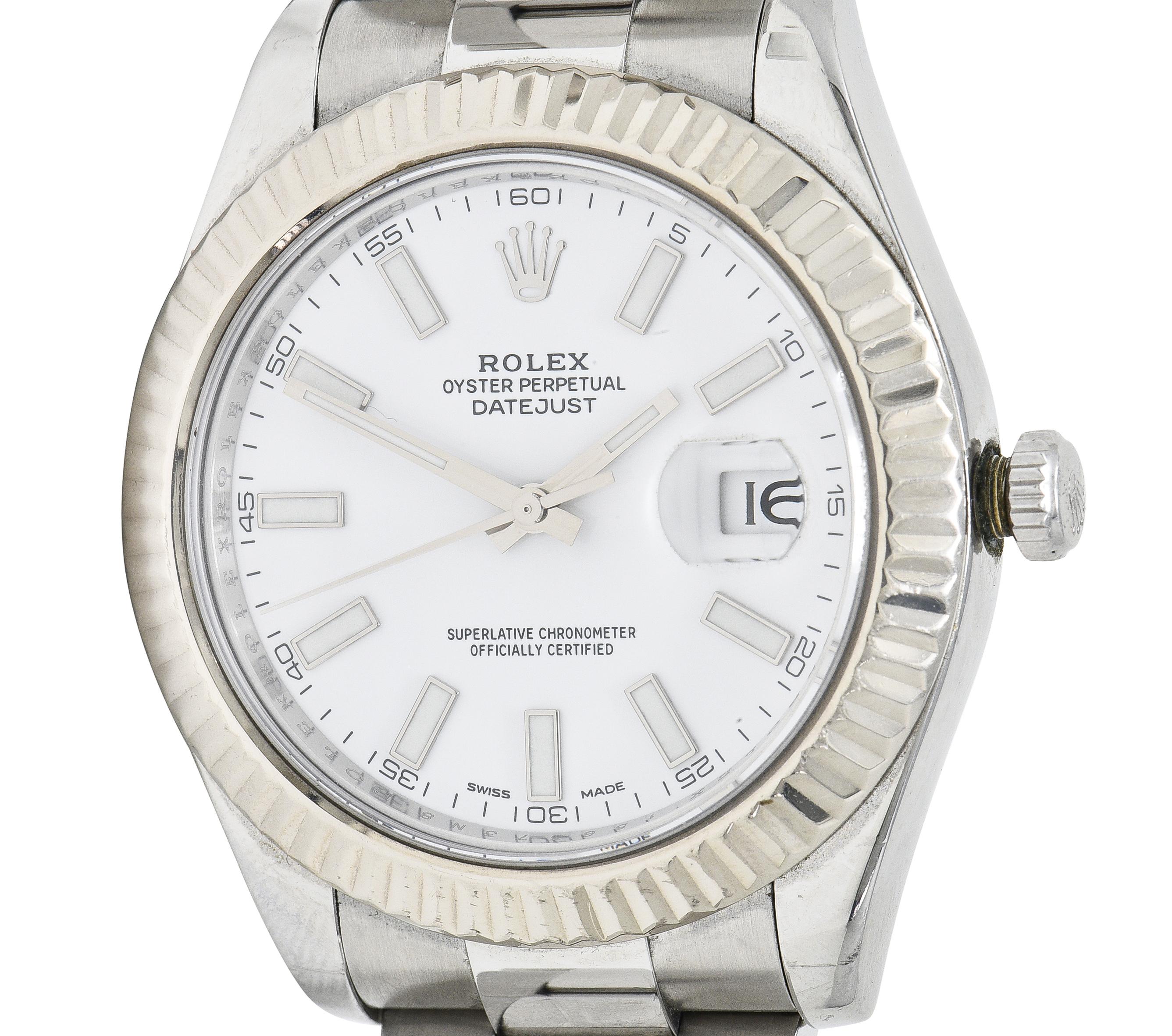 Rolex Datejust II 116334 41mm Automatic 18 Karat White Gold Steel Watch For Sale 1