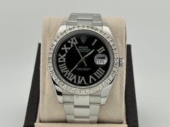 Rolex Datejust II 116334 41mm Black Diamond Roman Numerals Diamond Bezel Steel