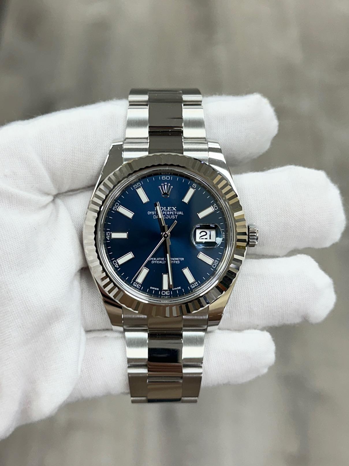  Rolex Datejust II 116334 41mm Cadran bleu Acier Lunette or 18K Papier 2014 Pour hommes 