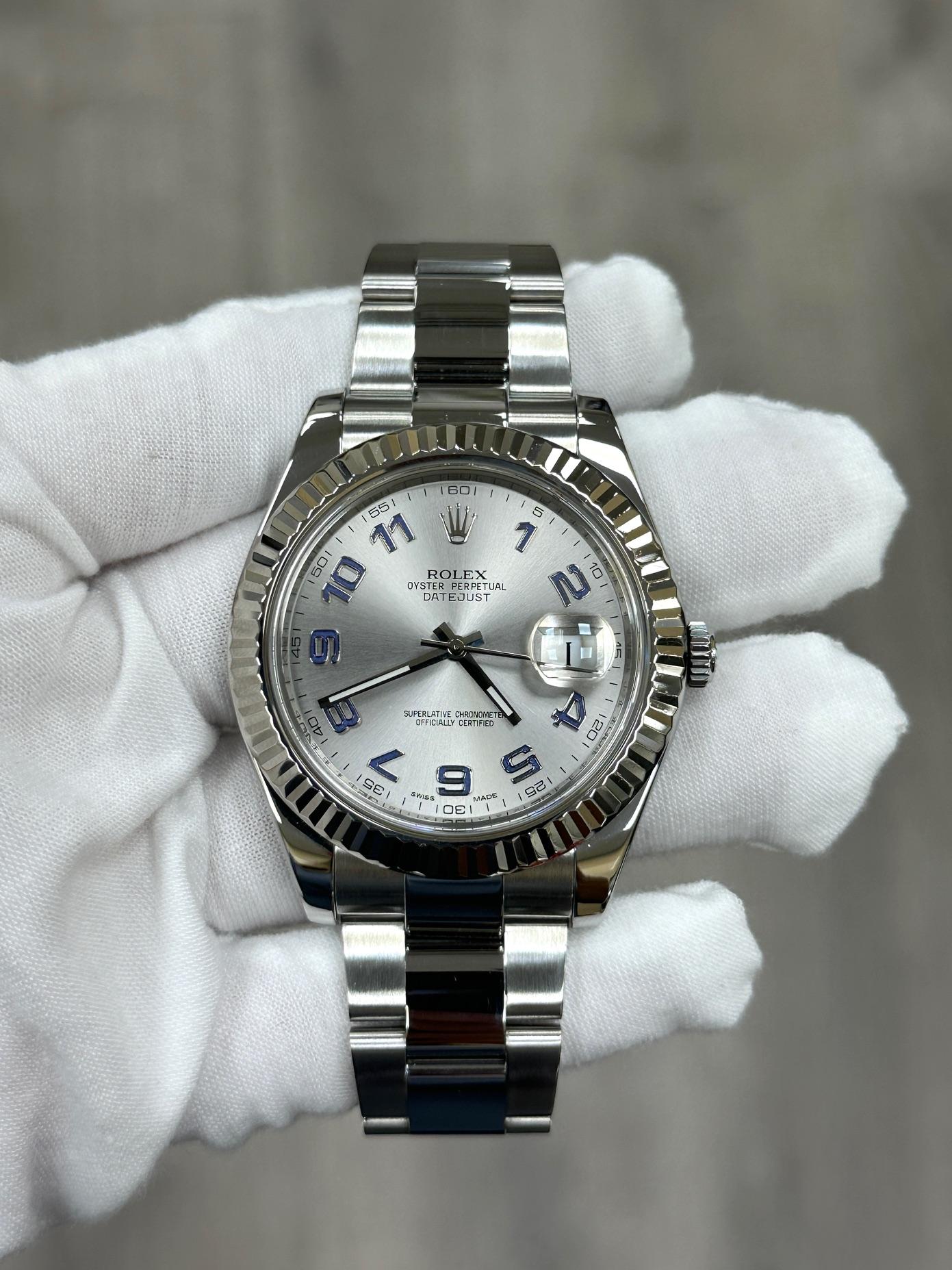 Rolex Datejust II 116334 41mm Silver Arabic Dial Steel 18K White Gold Bezel For Sale 6