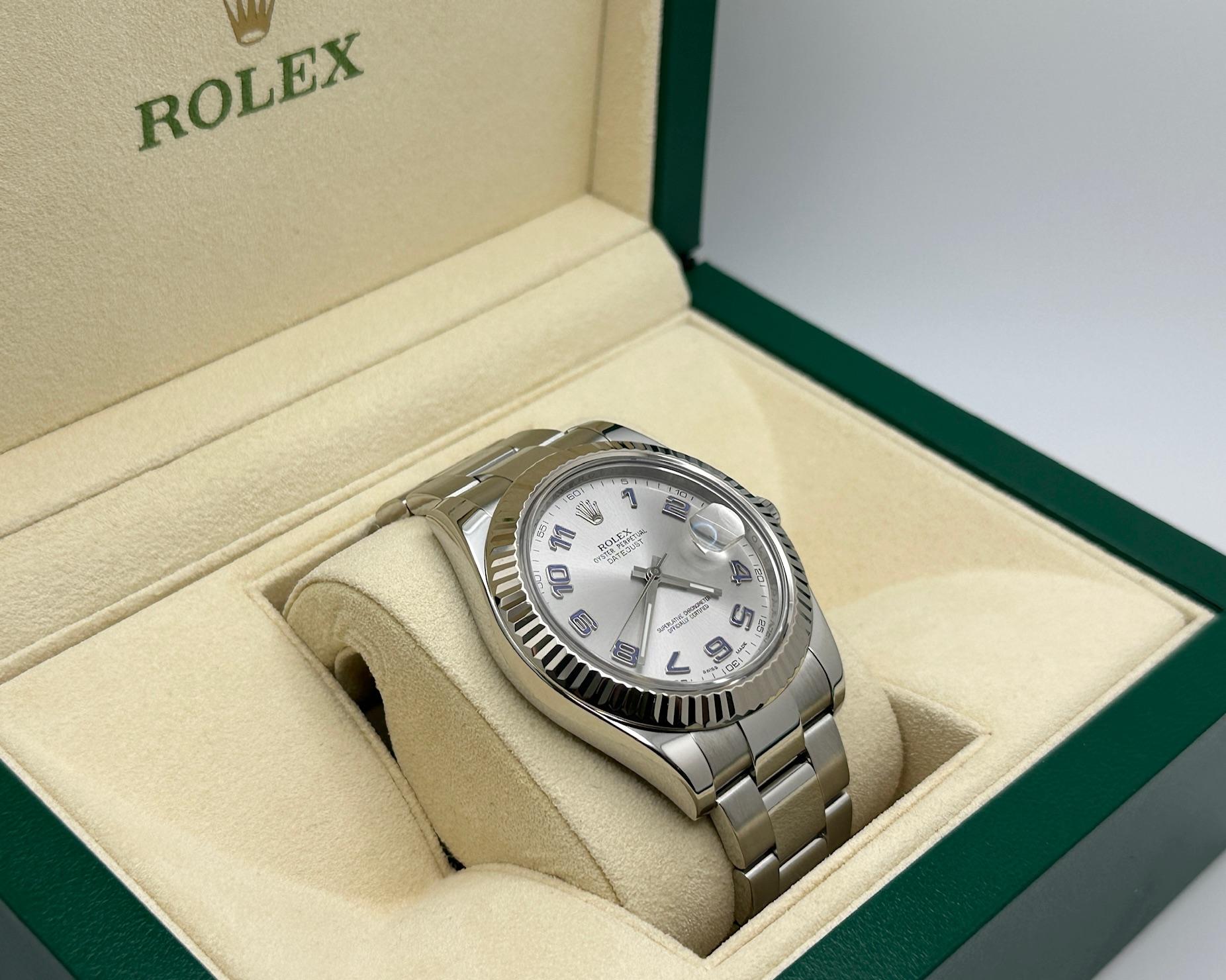 Men's Rolex Datejust II 116334 41mm Silver Arabic Dial Steel 18K White Gold Bezel For Sale