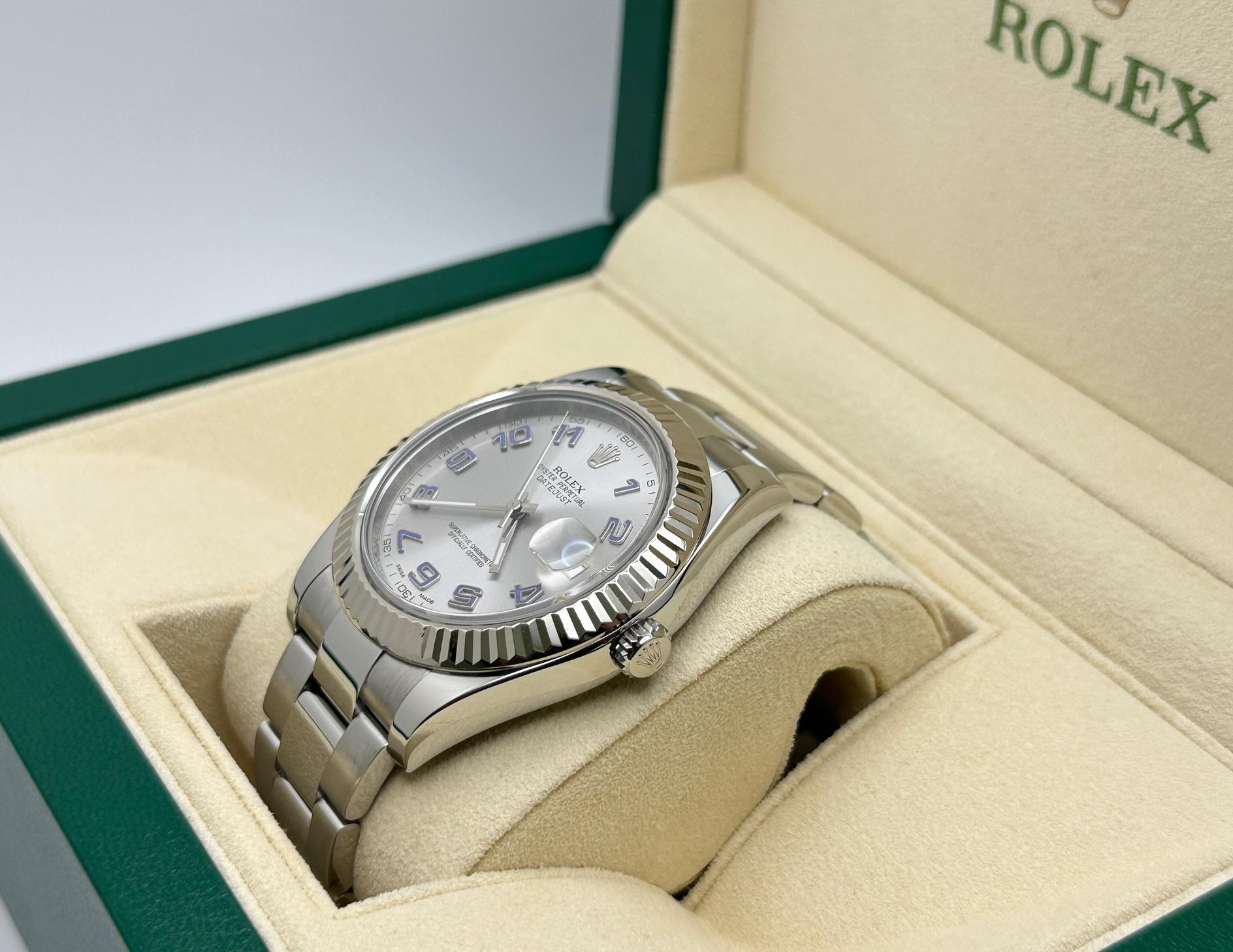 Rolex Datejust II 116334 41mm Silver Arabic Dial Steel 18K White Gold Bezel For Sale 1