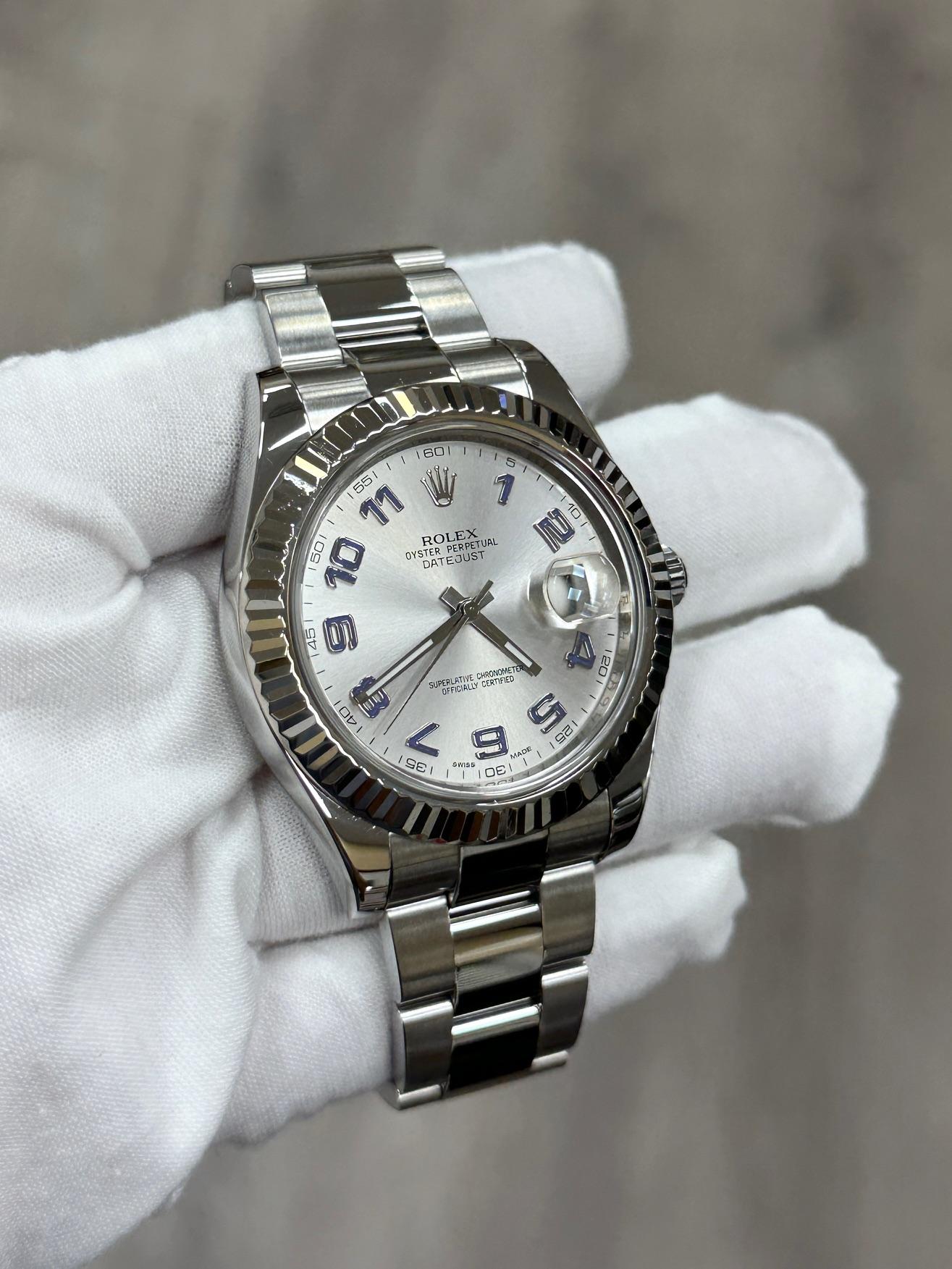 Rolex Datejust II 116334 41mm Silver Arabic Dial Steel 18K White Gold Bezel For Sale 4