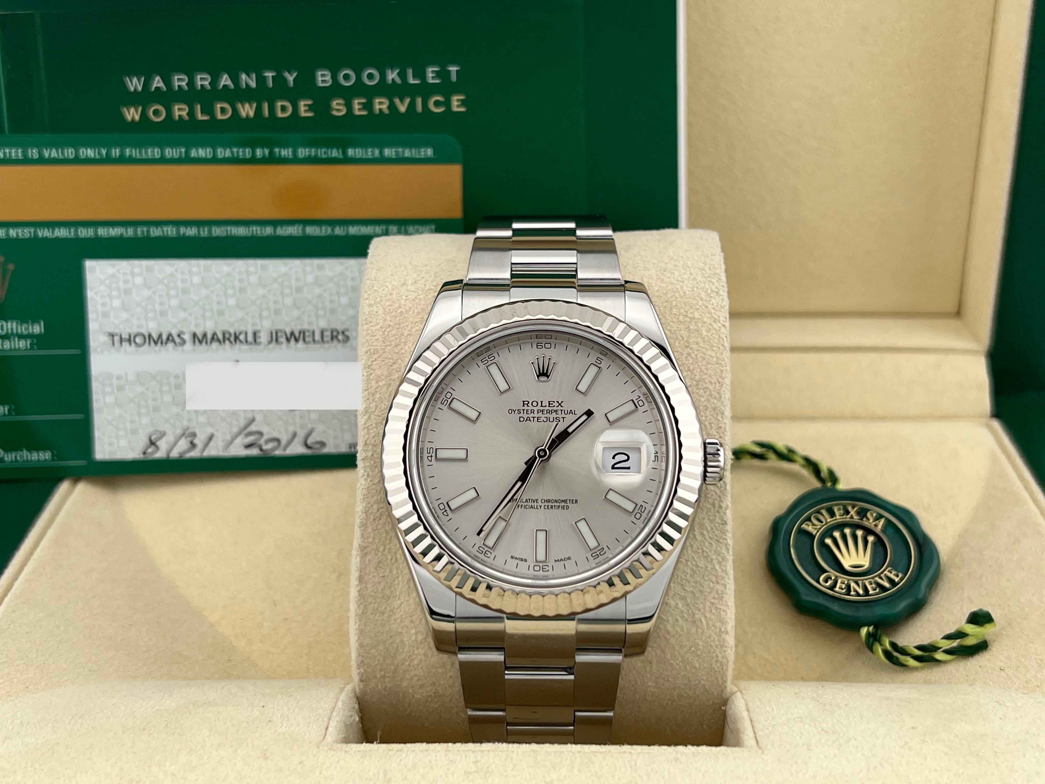 Rolex Datejust II 116334 41mm Silver Dial Stainless Steel Box Paper In Excellent Condition In San Diego, CA