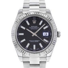 Rolex Datejust II 116334 Black Index Dial Fluted Bezel Automatic Men's Watch