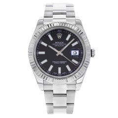 Rolex Datejust II 116334 Black Index Dial Fluted Bezel Automatic Men's Watch