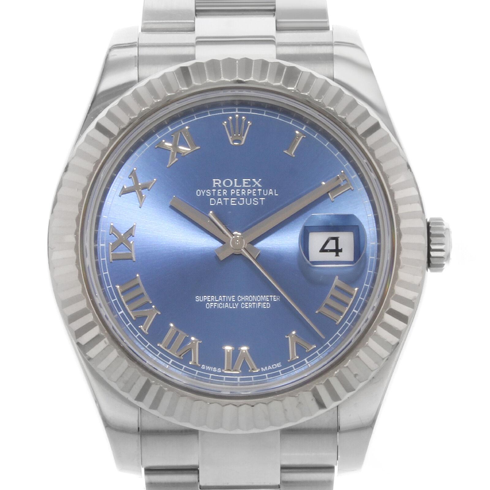 This pre-owned Rolex Datejust II 116334 blro is a beautiful men's timepiece that is powered by an automatic movement which is cased in a stainless steel case. It has a round shape face, date dial and has hand roman numerals style markers. It is