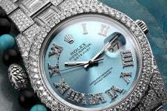 Rolex Datejust II 116334 Blue Roman Diamond Dial Stainless Steel Custom Watch