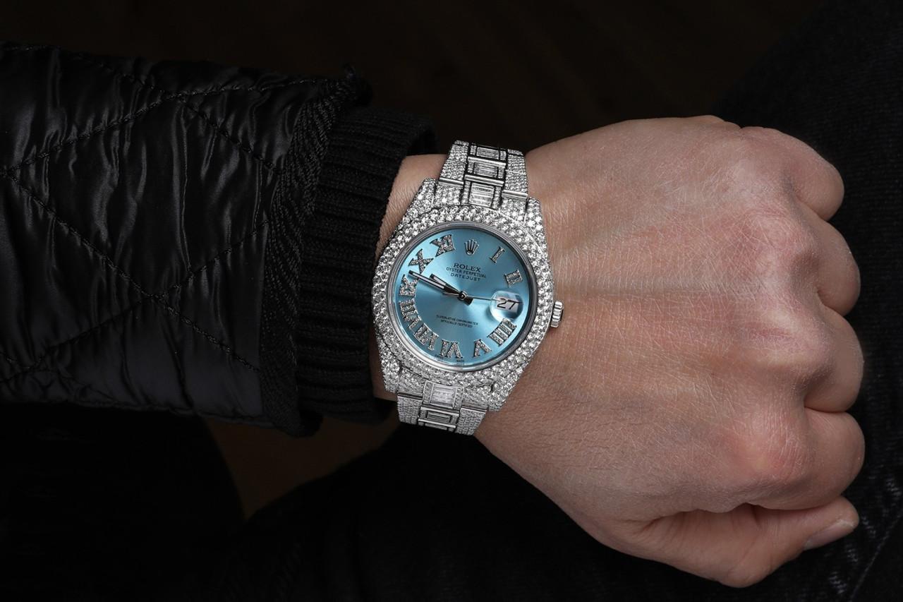 Rolex Datejust II 116334 Blue Roman Diamond Dial Stainless Steel Custom Watch For Sale 1