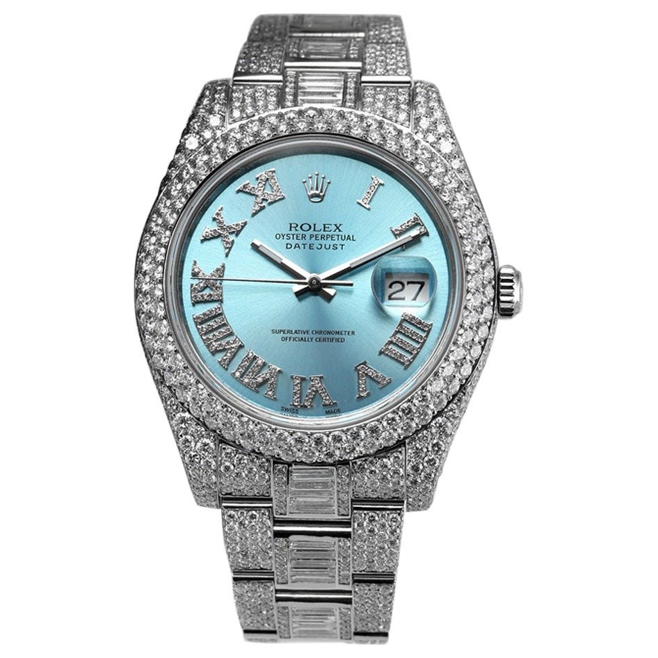 Rolex Montre Datejust II 116334 en acier inoxydable avec cadran en diamants romains bleus