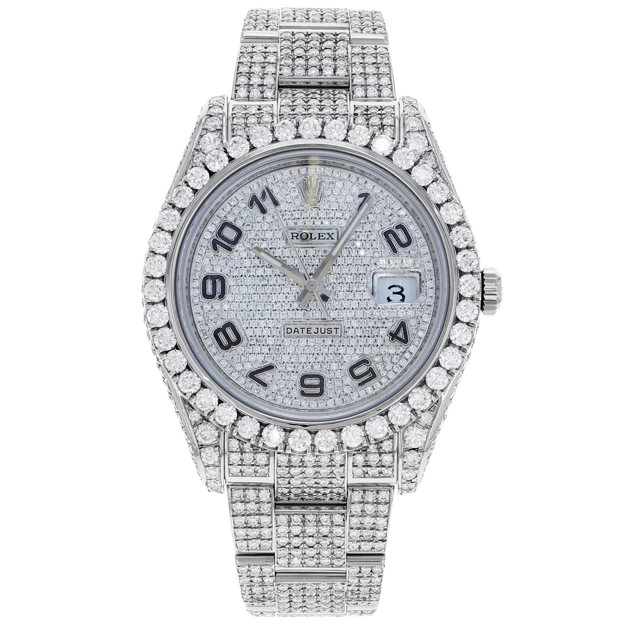Rolex Datejust II 116334 Custom Diamonds 20 Carat Arabic Steel Automatic Watch