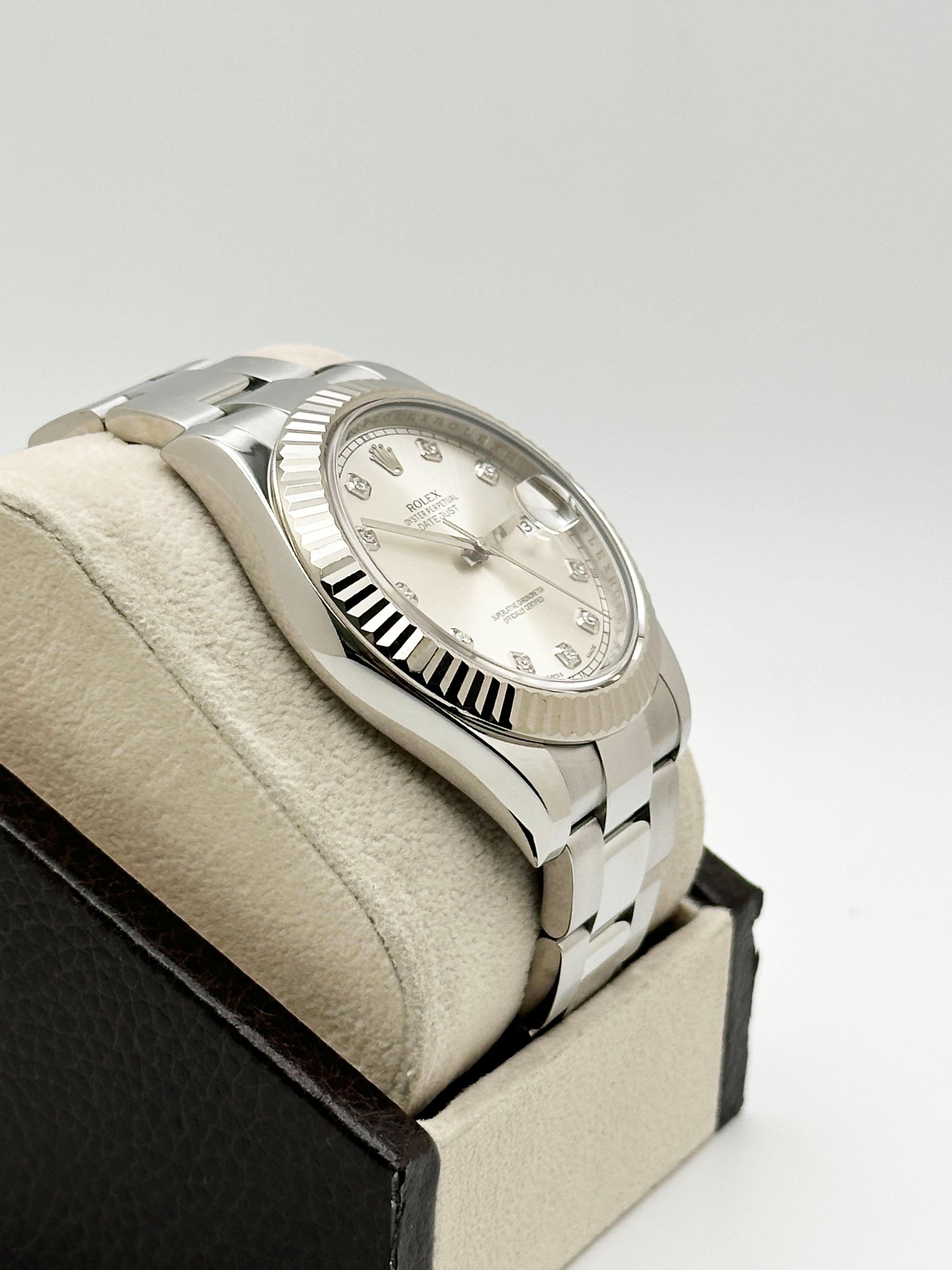 Rolex Datejust II 116334 Silver Diamond Dial Stainless Steel Box Paper 41mm For Sale 6