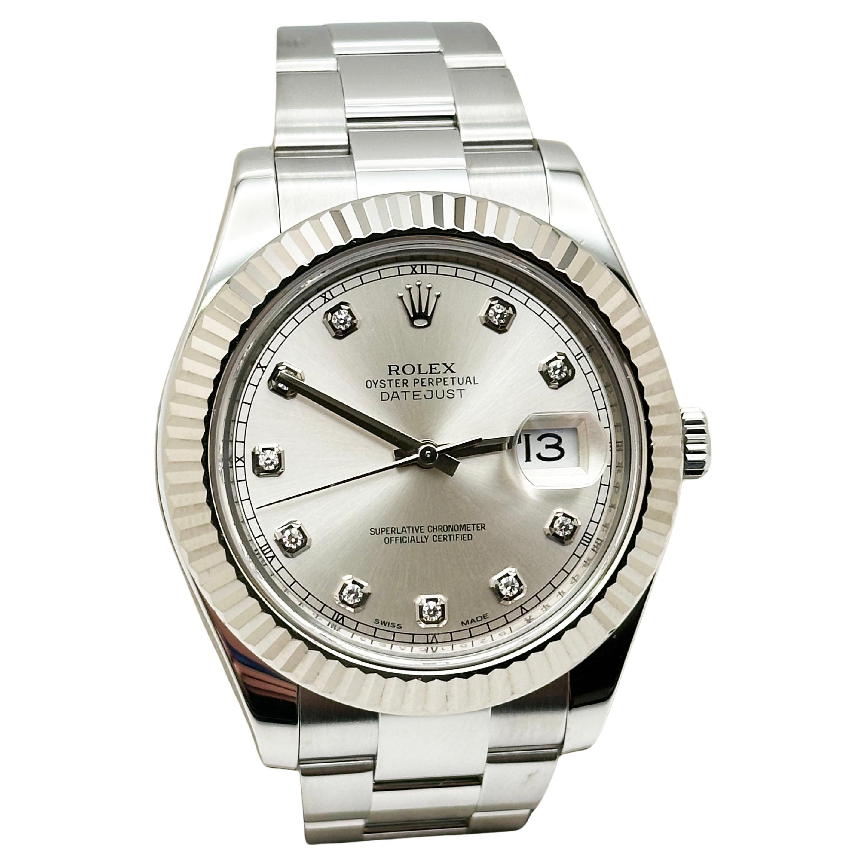 Rolex Datejust II 116334 Silver Diamond Dial Stainless Steel Box Paper 41mm