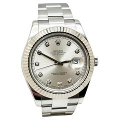 Rolex Datejust II 116334 Silver Diamond Dial Stainless Steel Box Paper 41mm