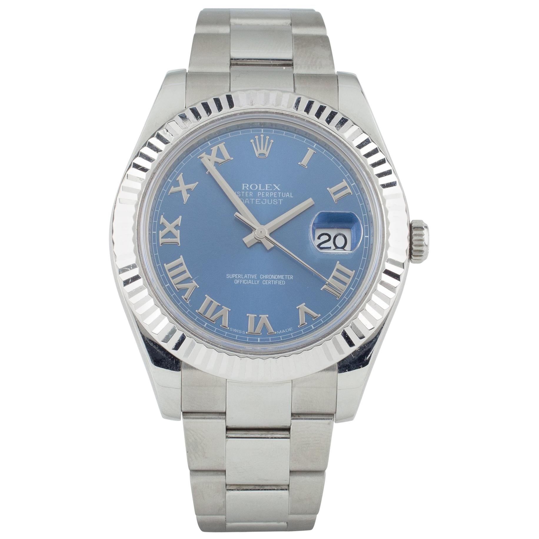 Rolex Datejust II 116334 Stainless Steel Men's Watch Blue Roman Dial Watch