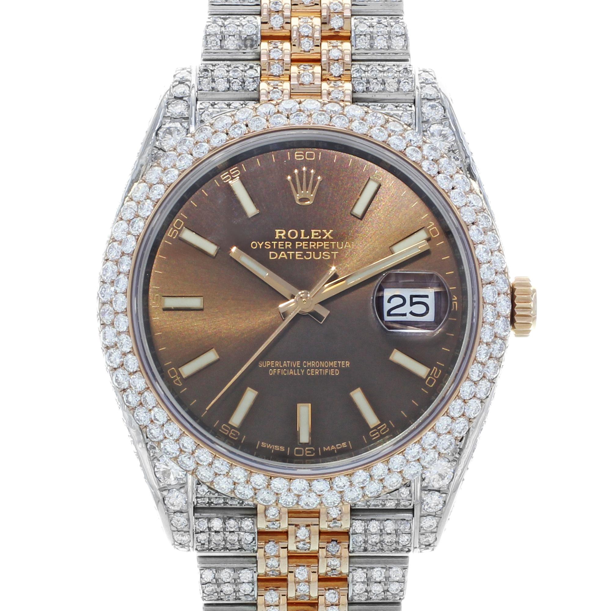 This pre-owned Rolex Datejust II 126331  is a beautiful men's timepiece that is powered by an automatic movement which is cased in a stainless steel case. It has a round shape face, date, diamonds dial and has hand sticks style markers. It is